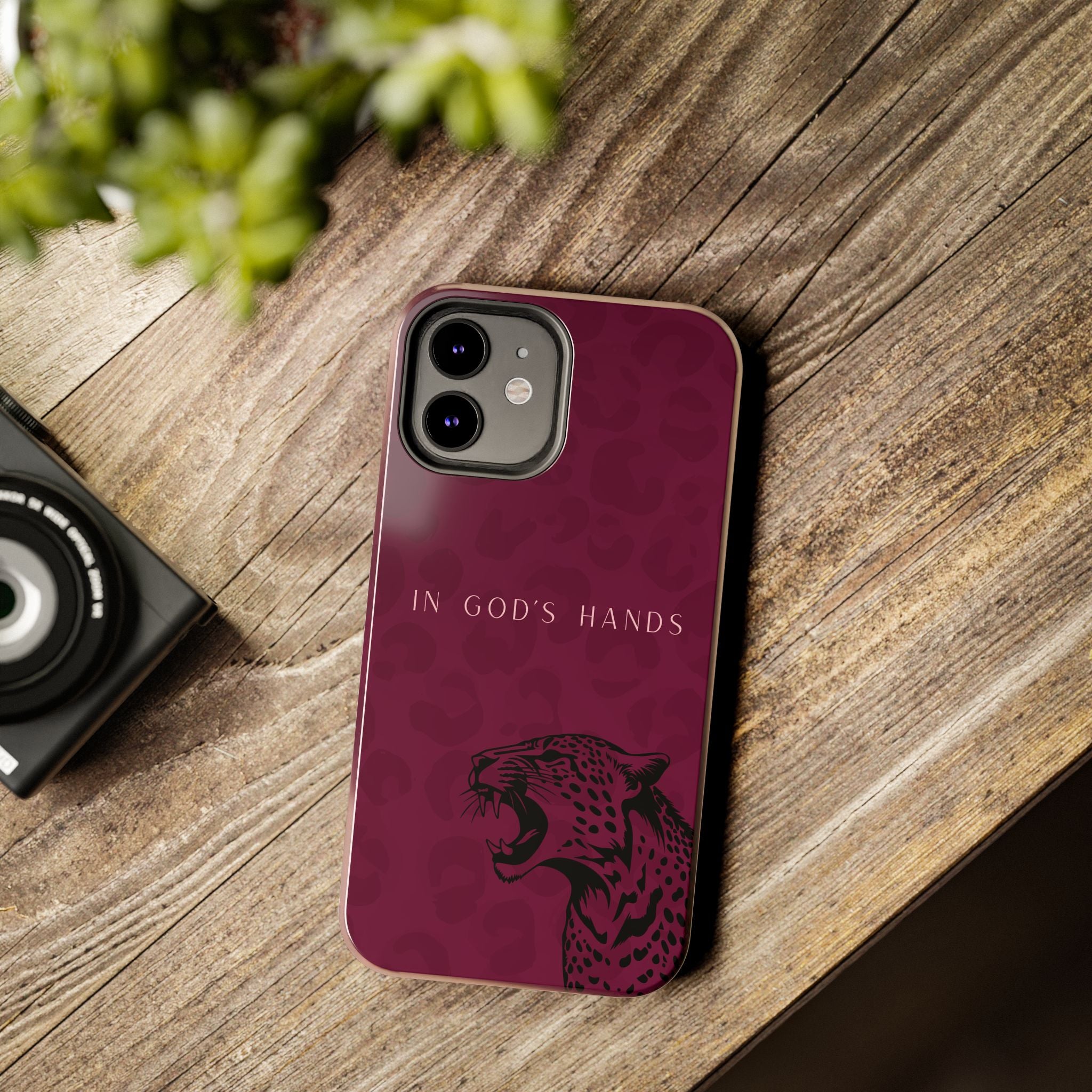 'In God's Hands' Burgundy Leopard Phone Case