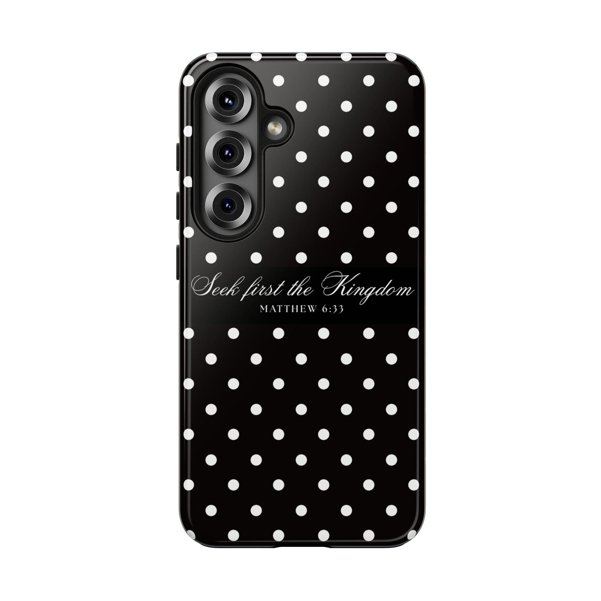 Polka Dot 'Seek First the Kingdom' Phone Case — Black & White