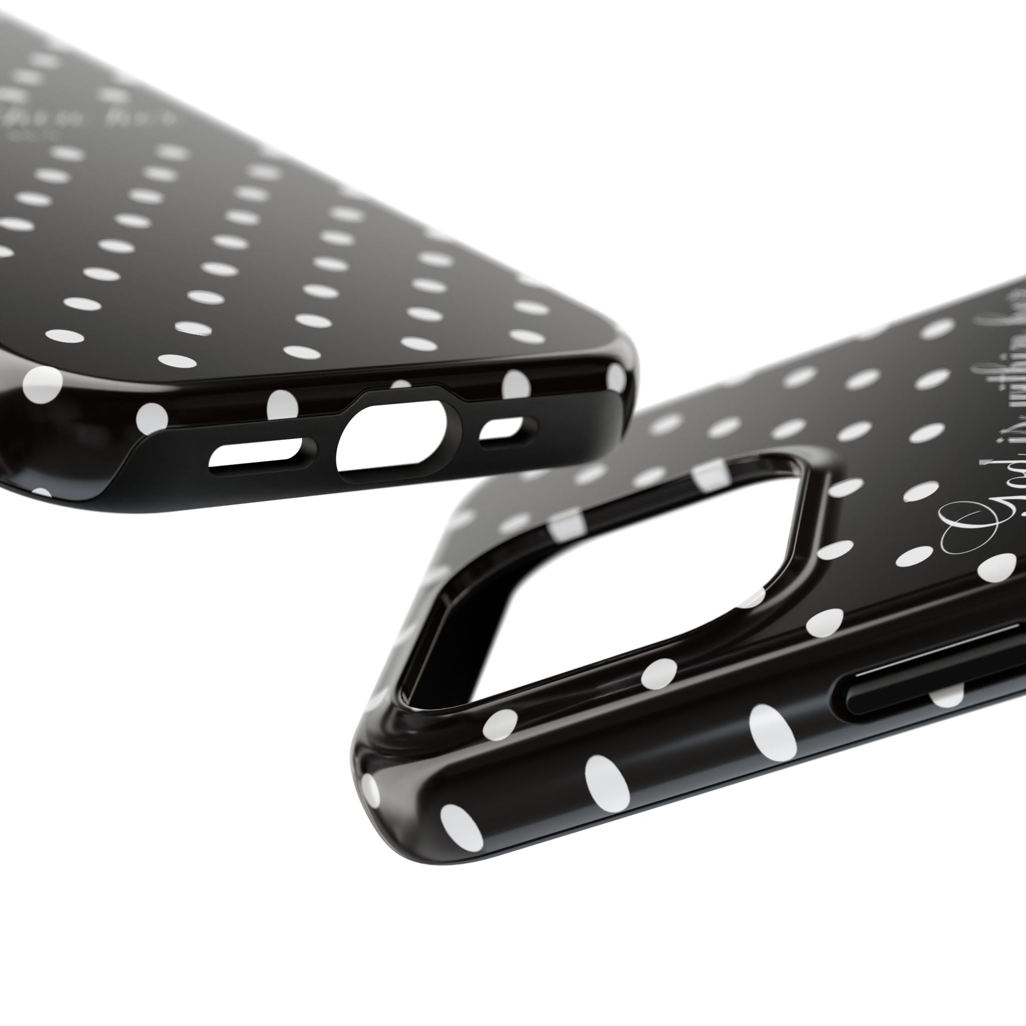 "God Is Within Her" Polka Dot Phone Case — Black & White