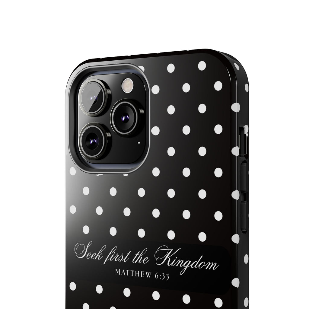 Polka Dot 'Seek First the Kingdom' Phone Case — Black & White