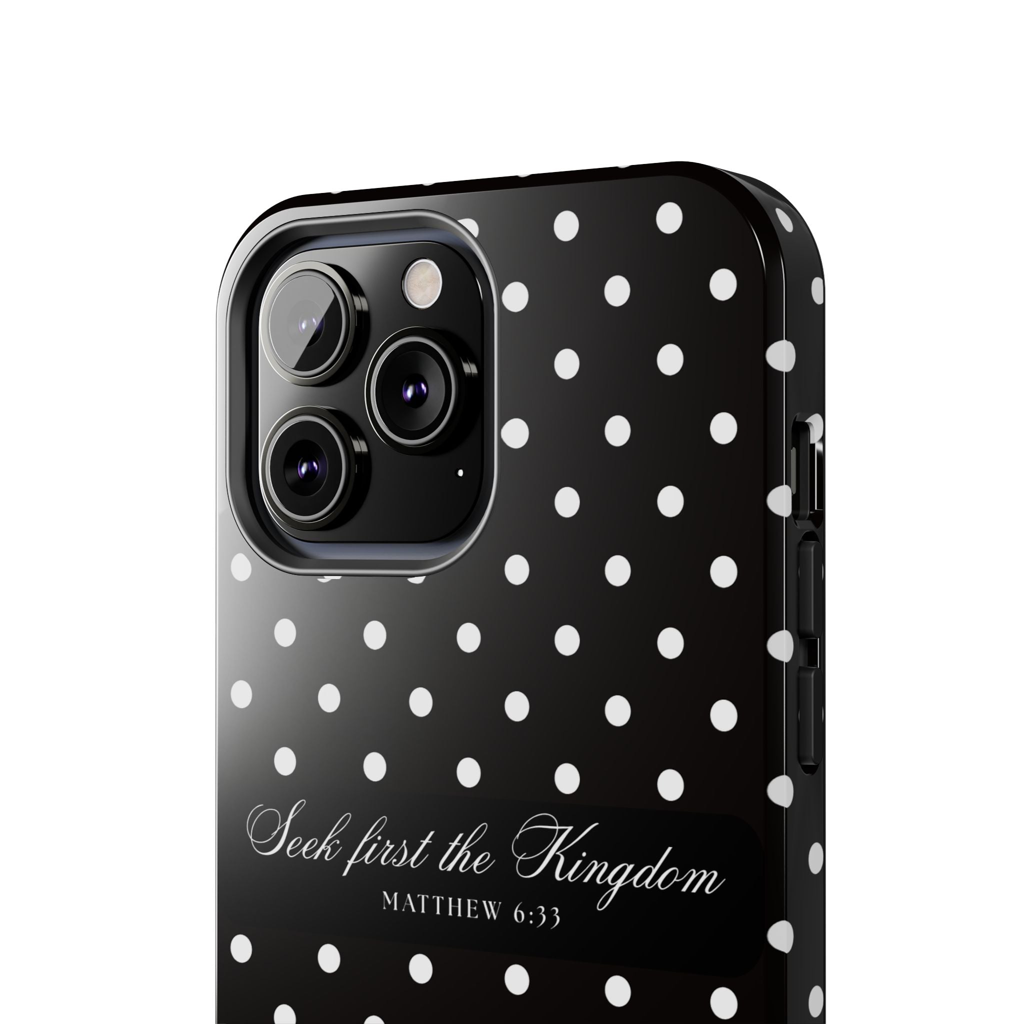 Polka Dot 'Seek First the Kingdom' Phone Case — Black & White