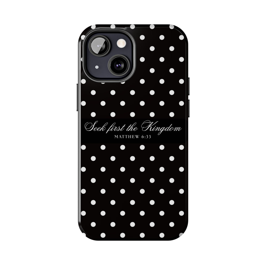 Polka Dot 'Seek First the Kingdom' Phone Case — Black & White