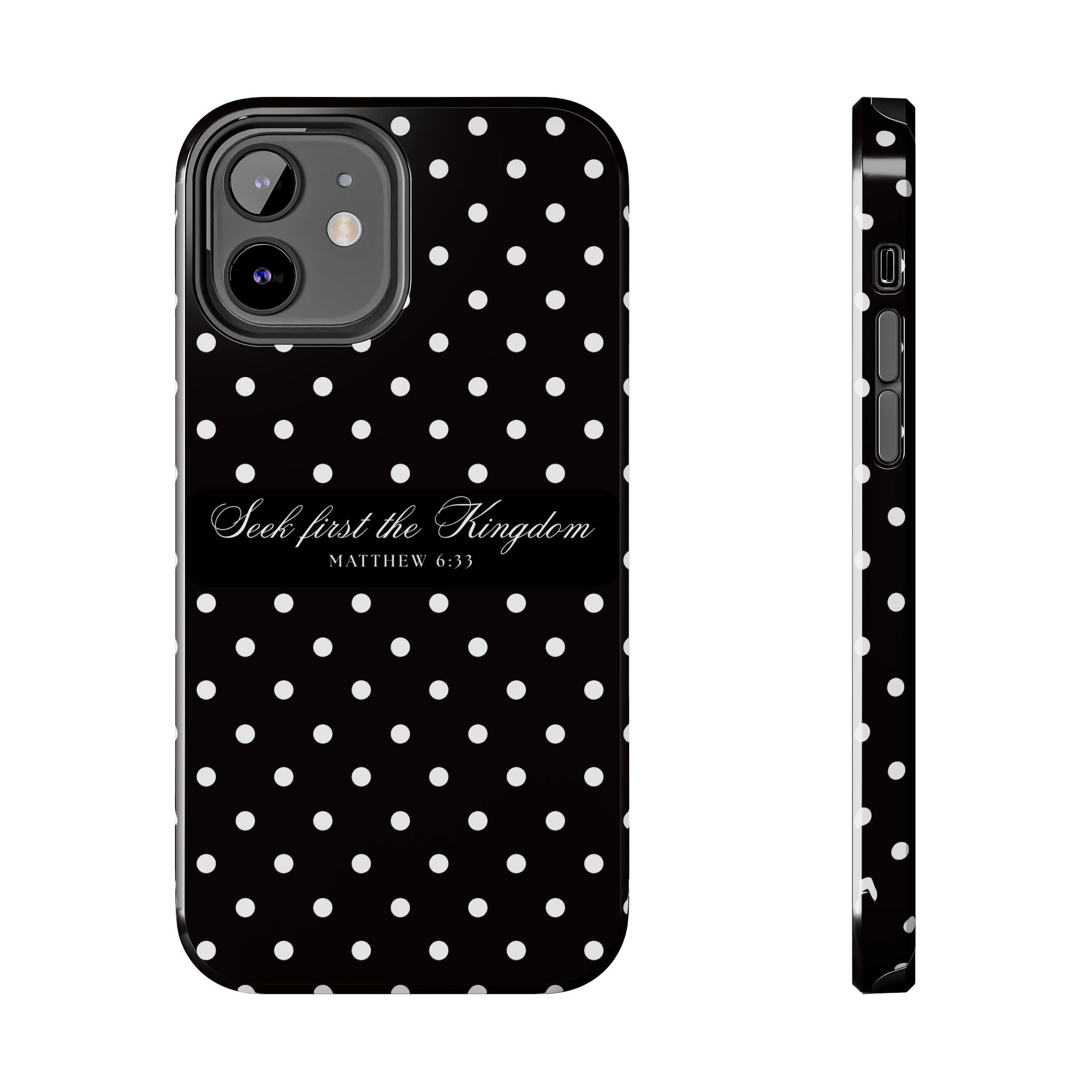 Polka Dot 'Seek First the Kingdom' Phone Case — Black & White