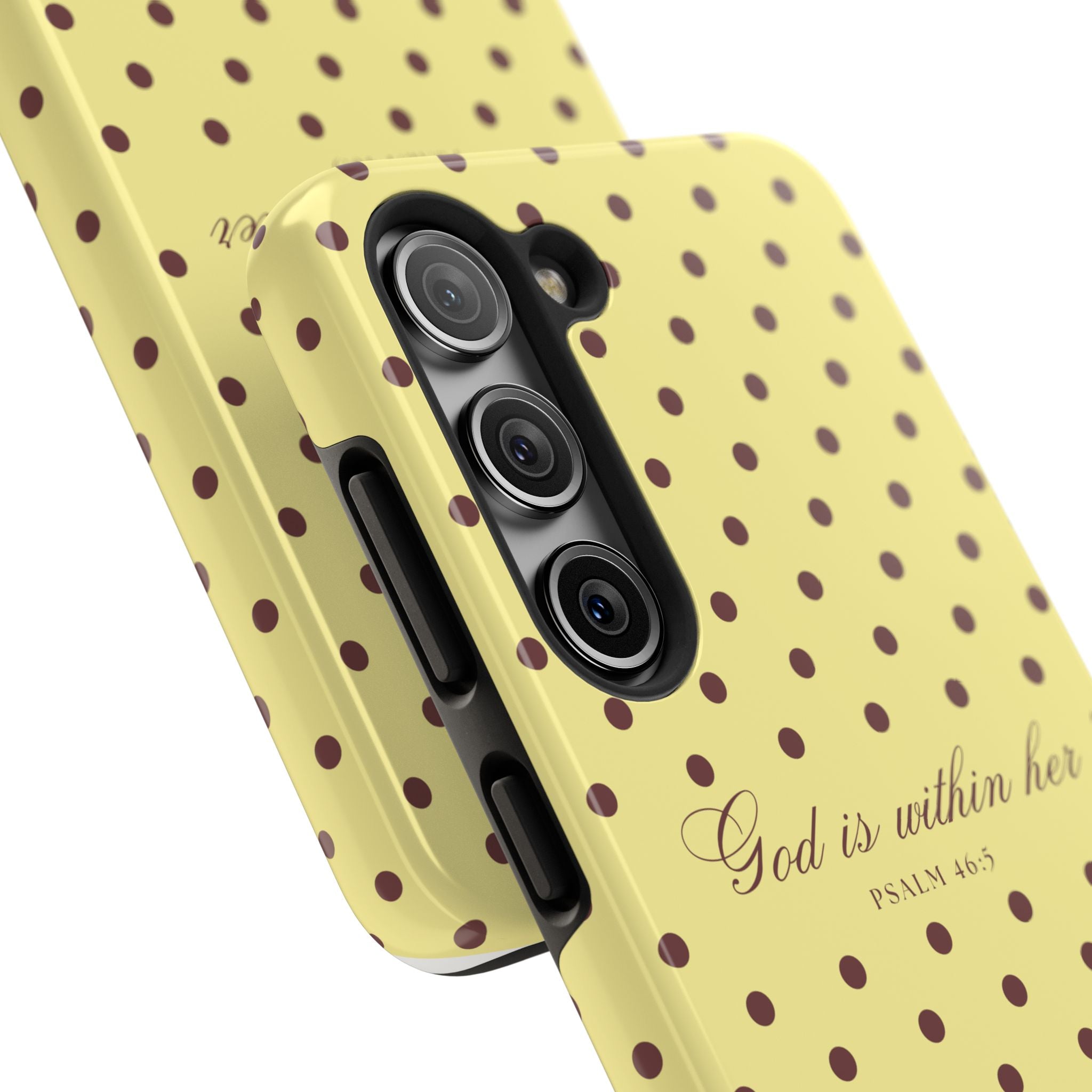 "God Is Within Her" Polka Dot Phone Case — Yellow & Brown