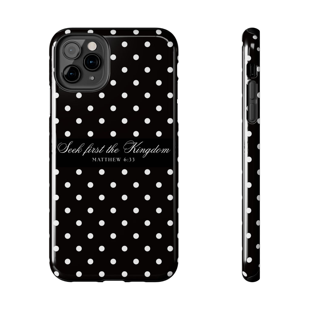 Polka Dot 'Seek First the Kingdom' Phone Case — Black & White