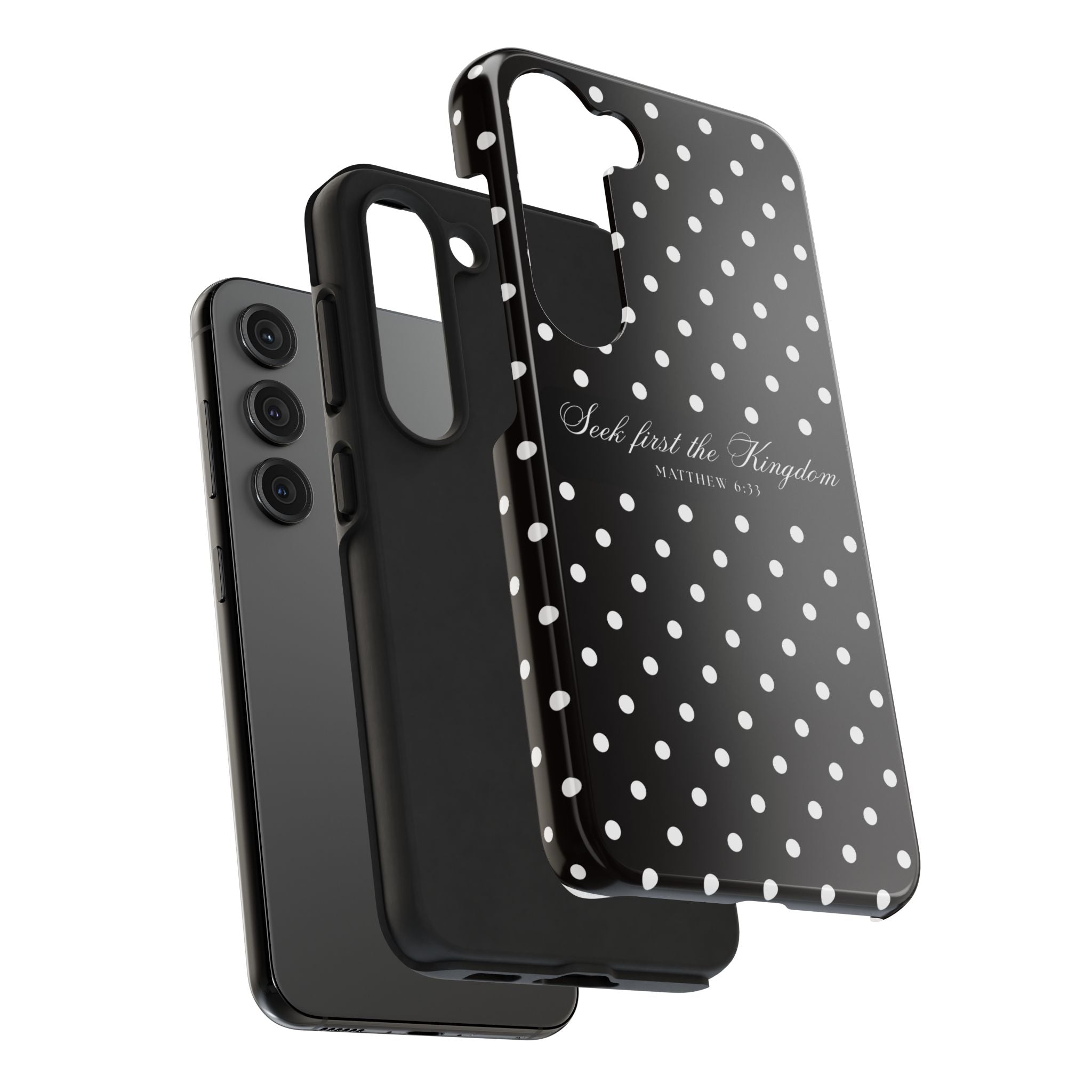 Polka Dot 'Seek First the Kingdom' Phone Case — Black & White