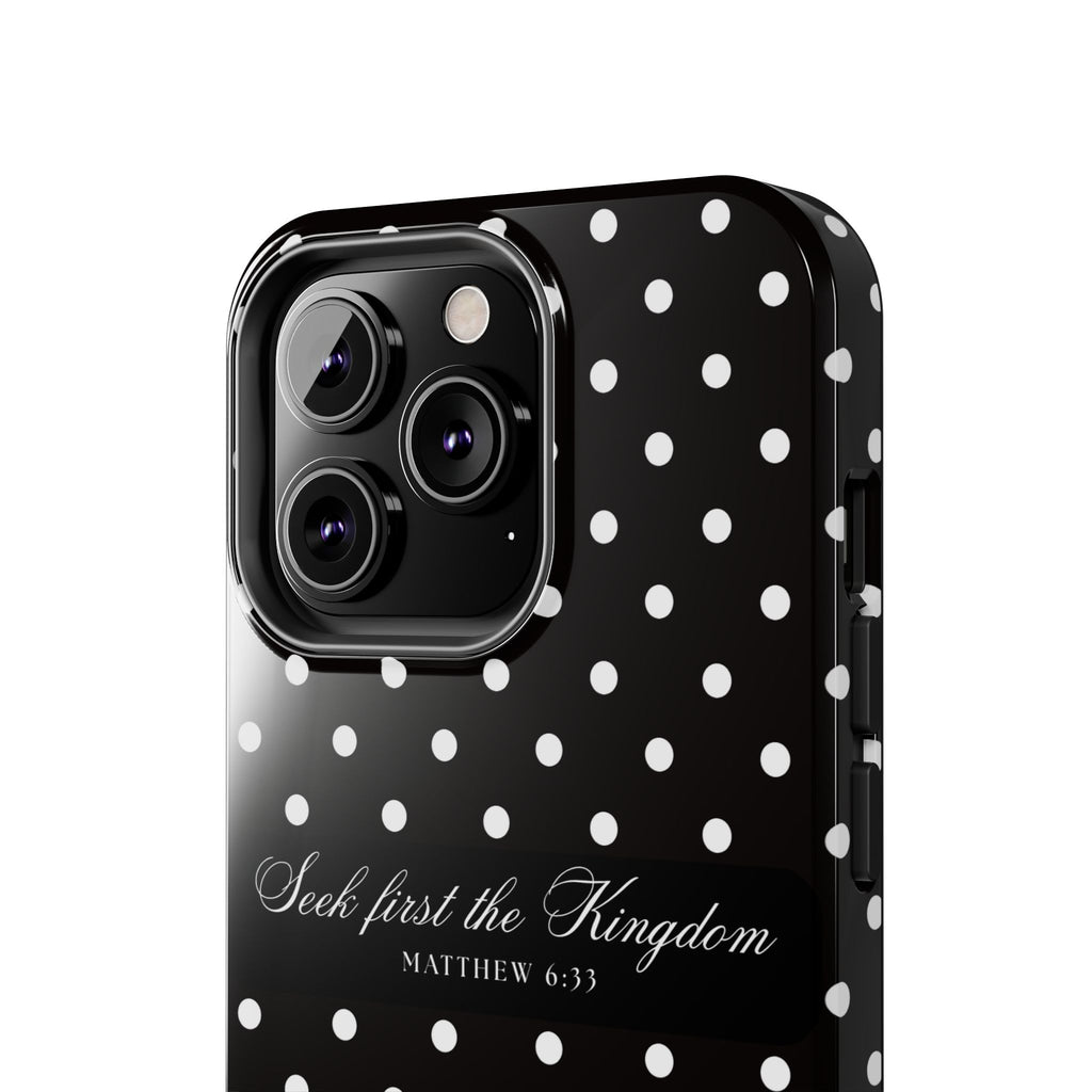 Polka Dot 'Seek First the Kingdom' Phone Case — Black & White