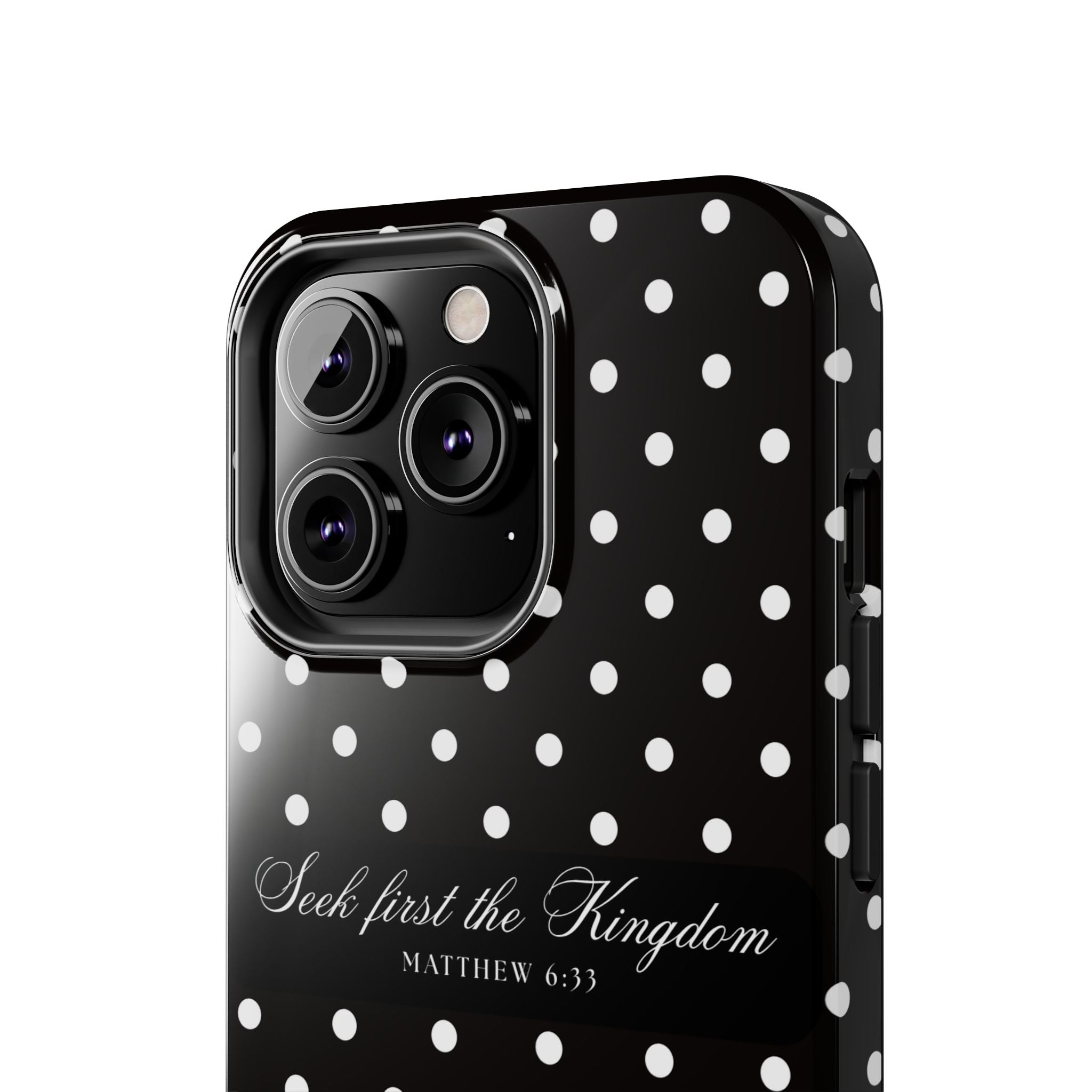 Polka Dot 'Seek First the Kingdom' Phone Case — Black & White