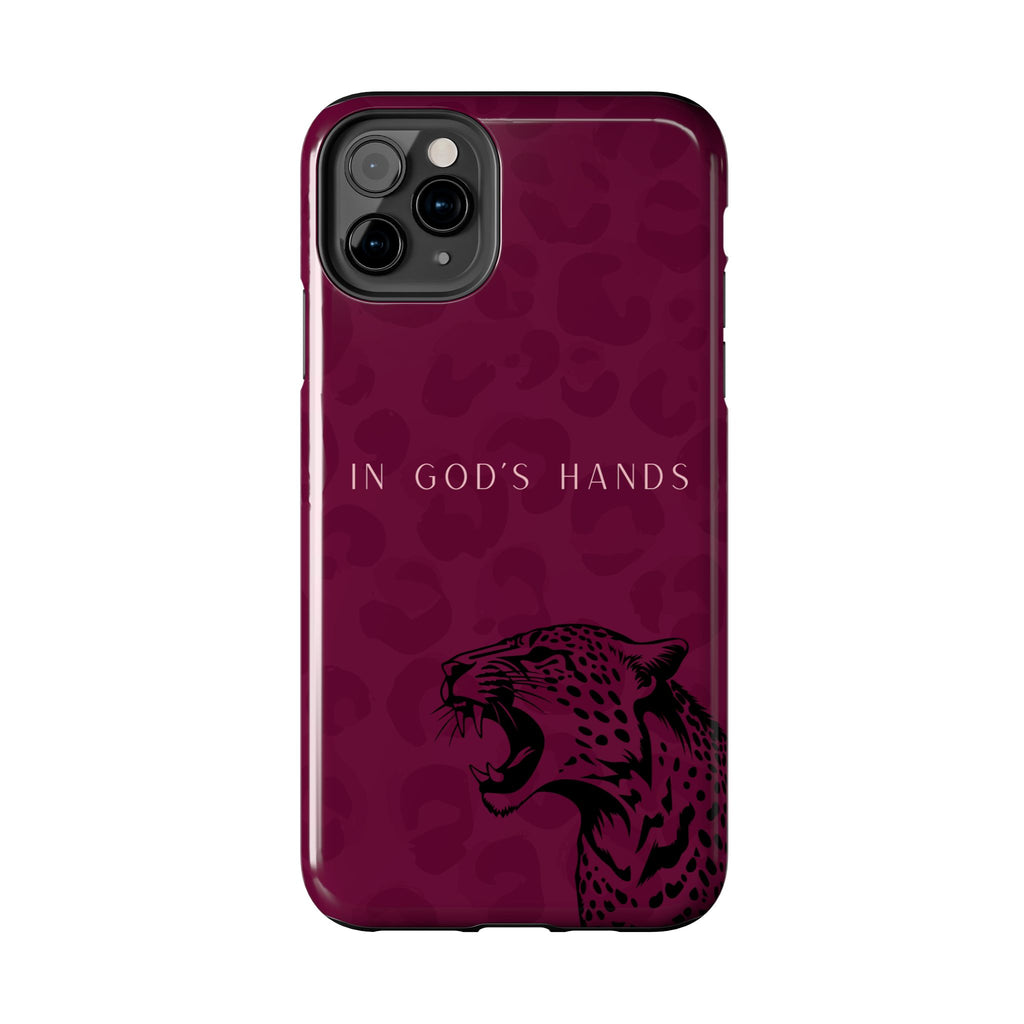 'In God's Hands' Burgundy Leopard Phone Case