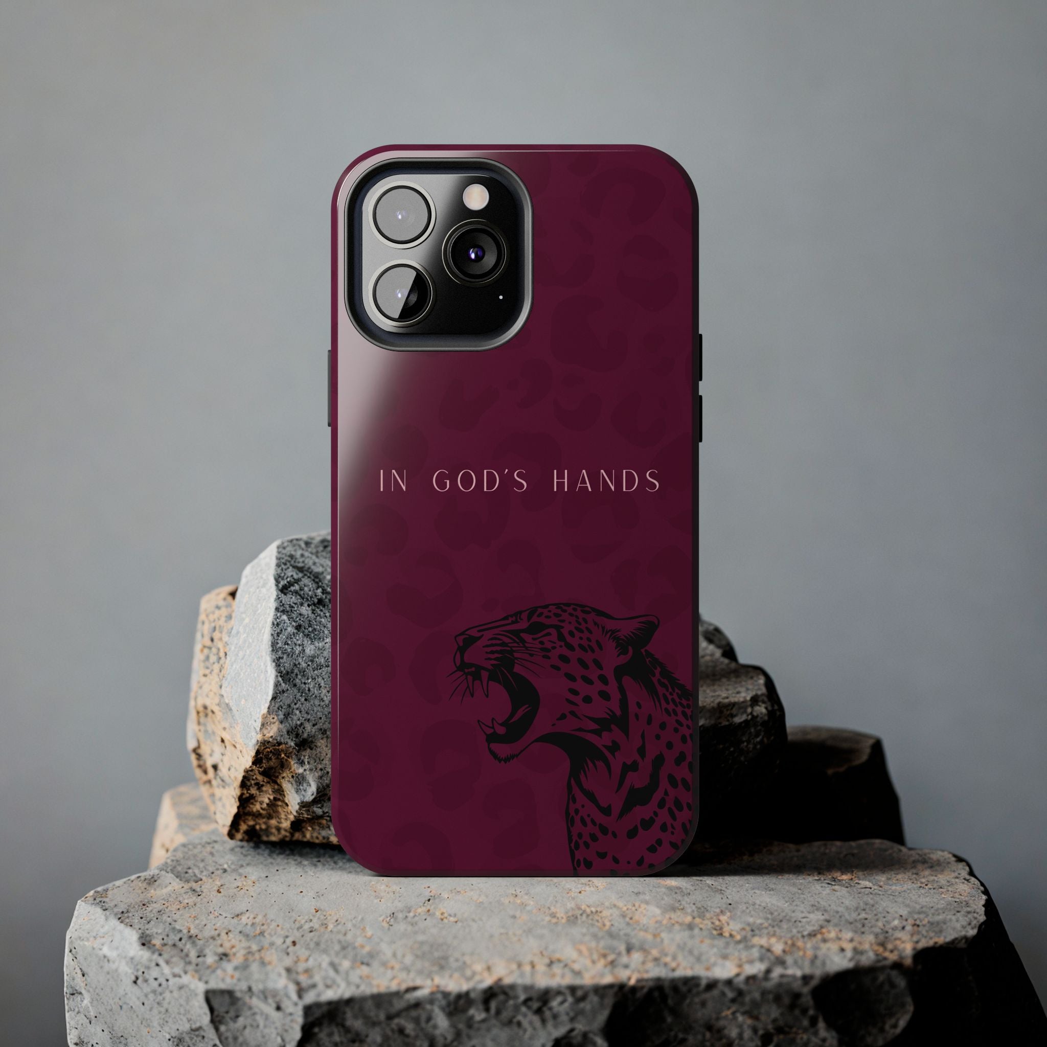 'In God's Hands' Burgundy Leopard Phone Case
