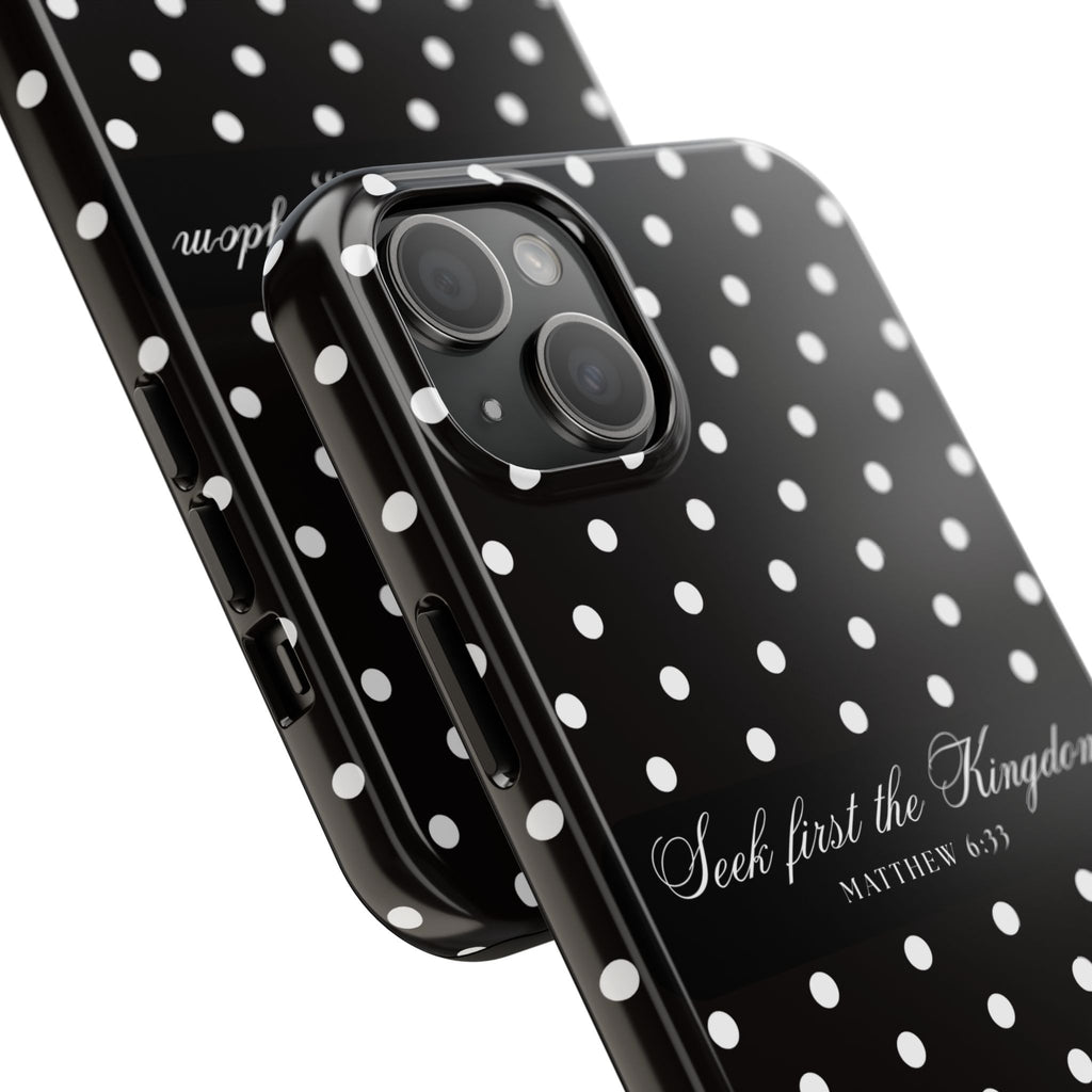 Polka Dot 'Seek First the Kingdom' Phone Case — Black & White