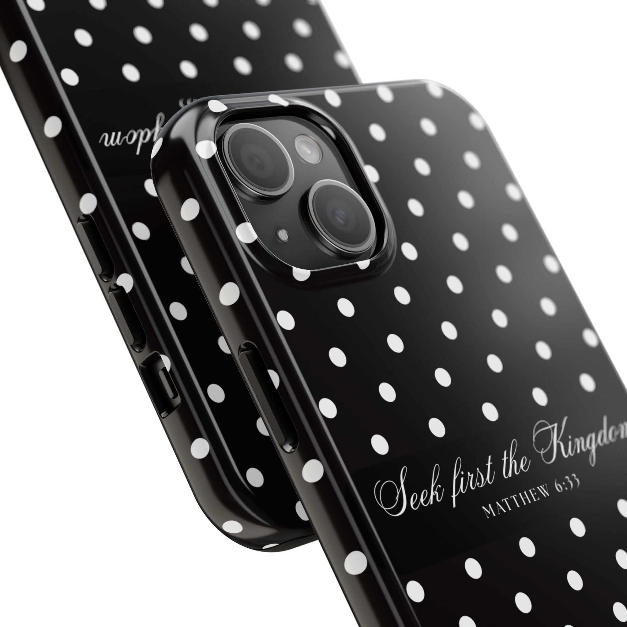 Polka Dot 'Seek First the Kingdom' Phone Case — Black & White