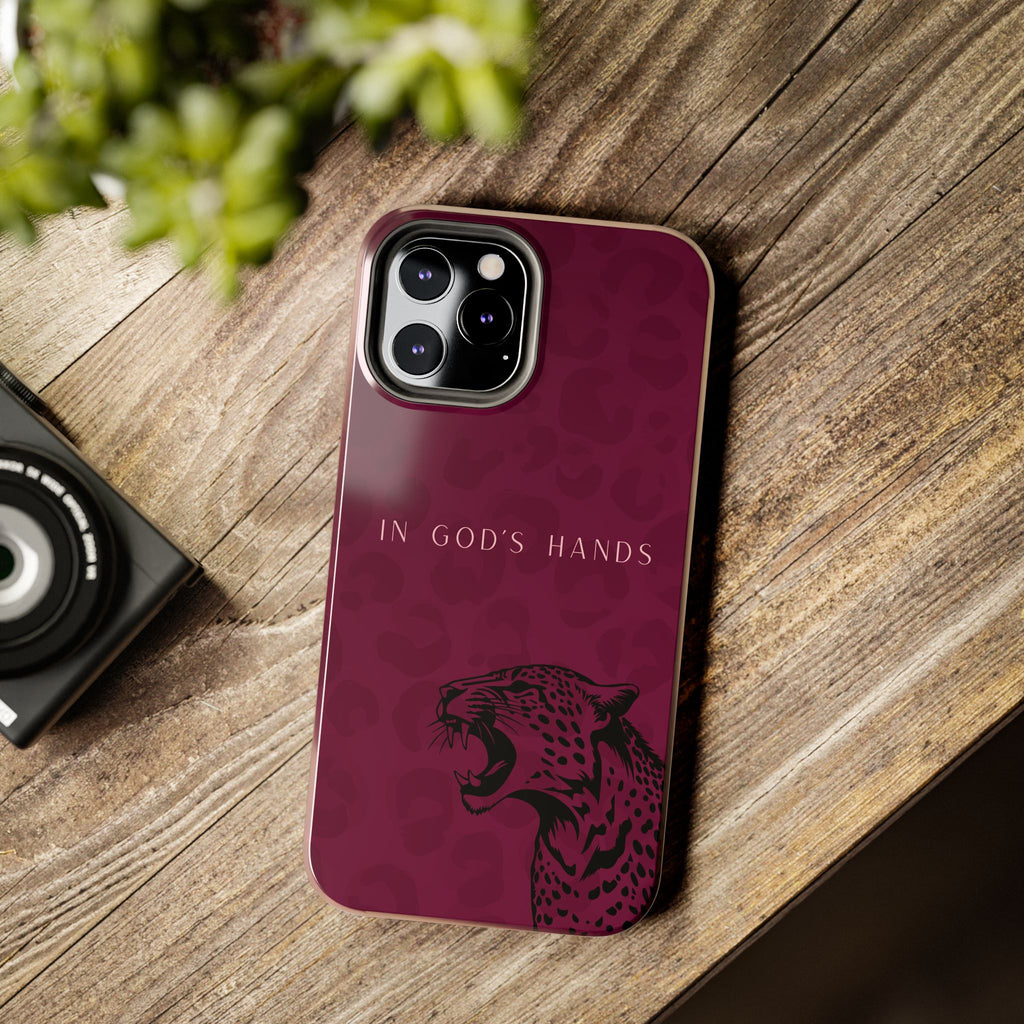 'In God's Hands' Burgundy Leopard Phone Case