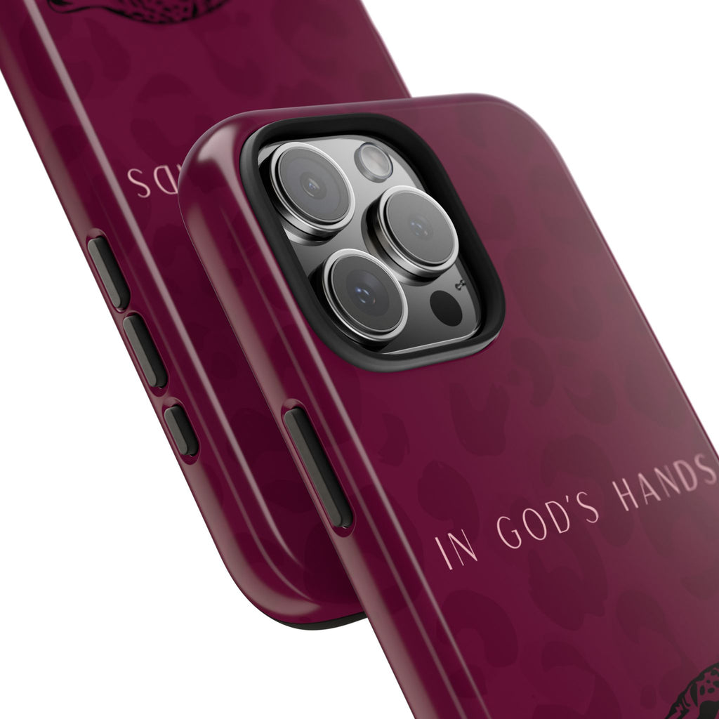 'In God's Hands' Burgundy Leopard Phone Case