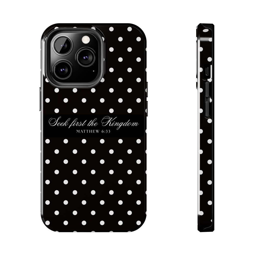 Polka Dot 'Seek First the Kingdom' Phone Case — Black & White