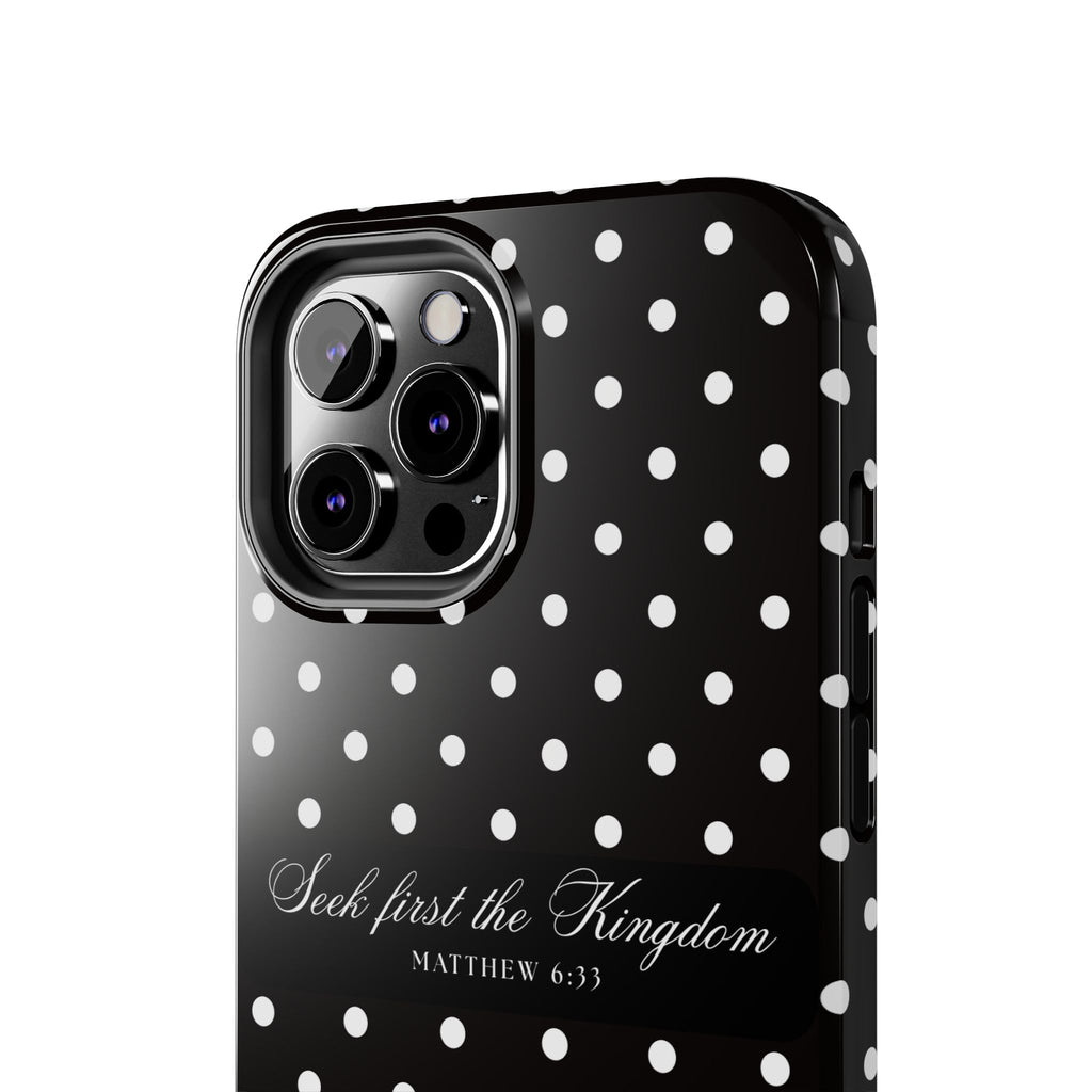 Polka Dot 'Seek First the Kingdom' Phone Case — Black & White
