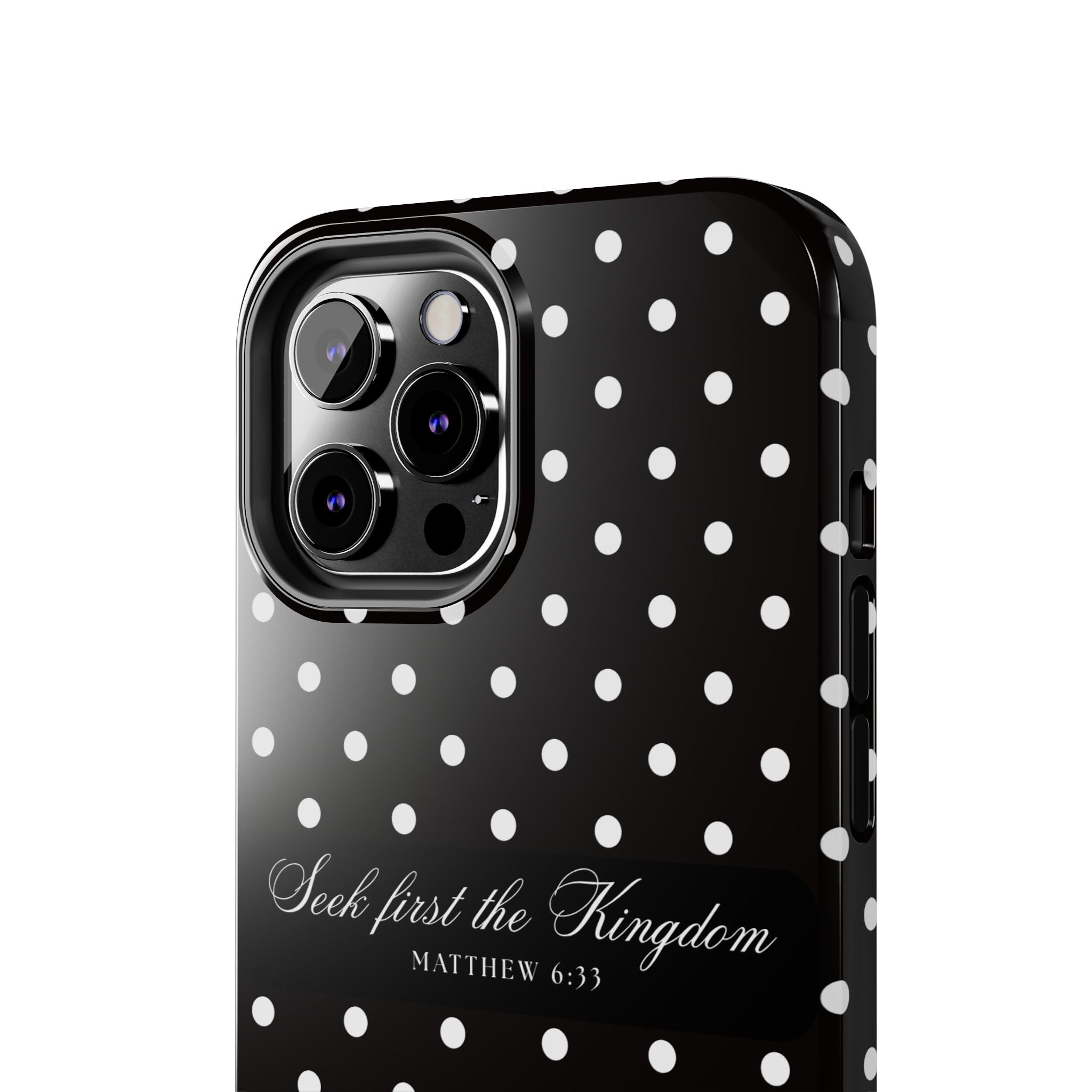 Polka Dot 'Seek First the Kingdom' Phone Case — Black & White