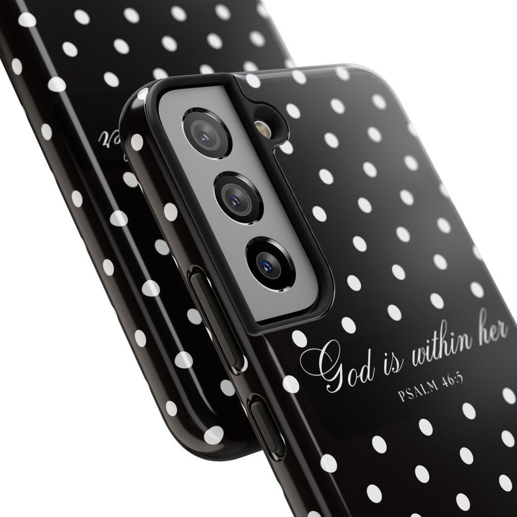 "God Is Within Her" Polka Dot Phone Case — Black & White
