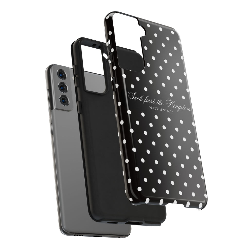 Polka Dot 'Seek First the Kingdom' Phone Case — Black & White