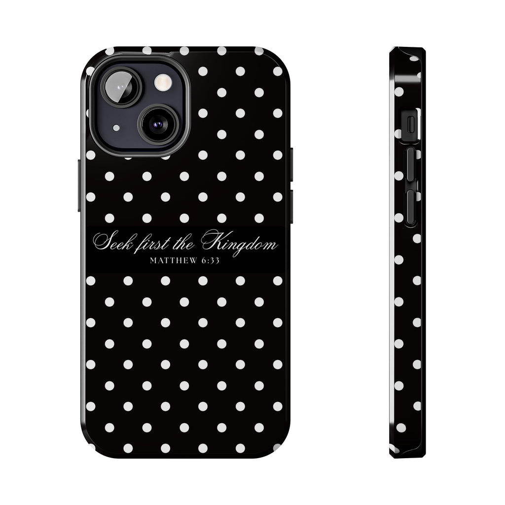 Polka Dot 'Seek First the Kingdom' Phone Case — Black & White