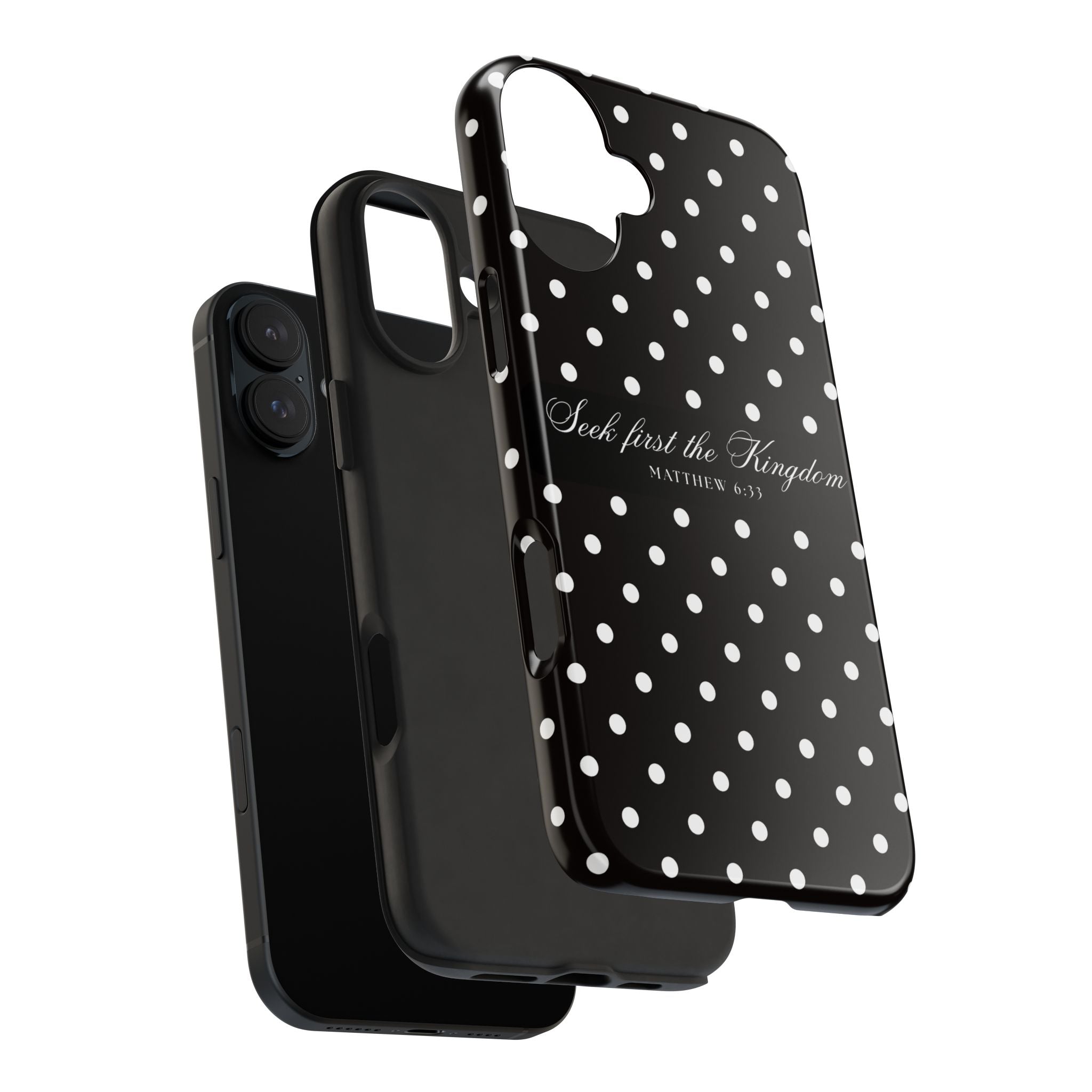 Polka Dot 'Seek First the Kingdom' Phone Case — Black & White