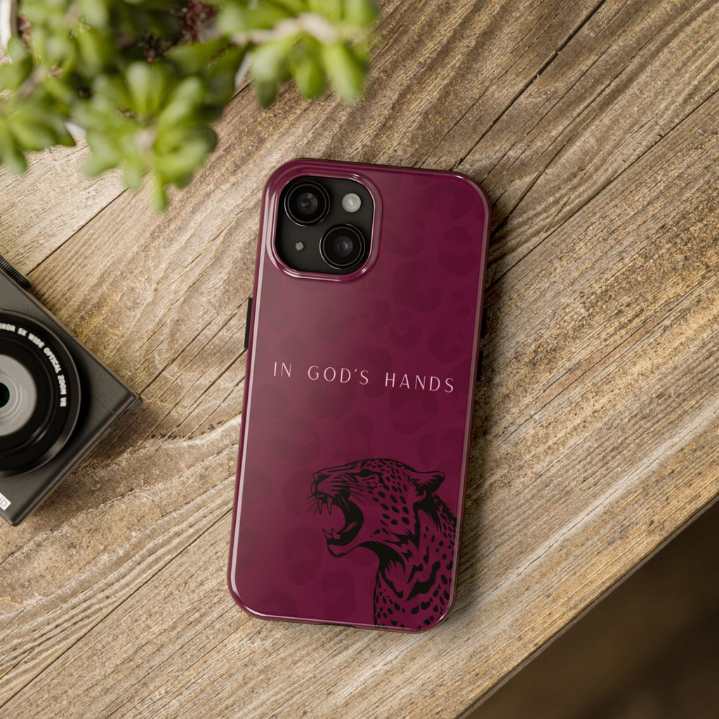 'In God's Hands' Burgundy Leopard Phone Case