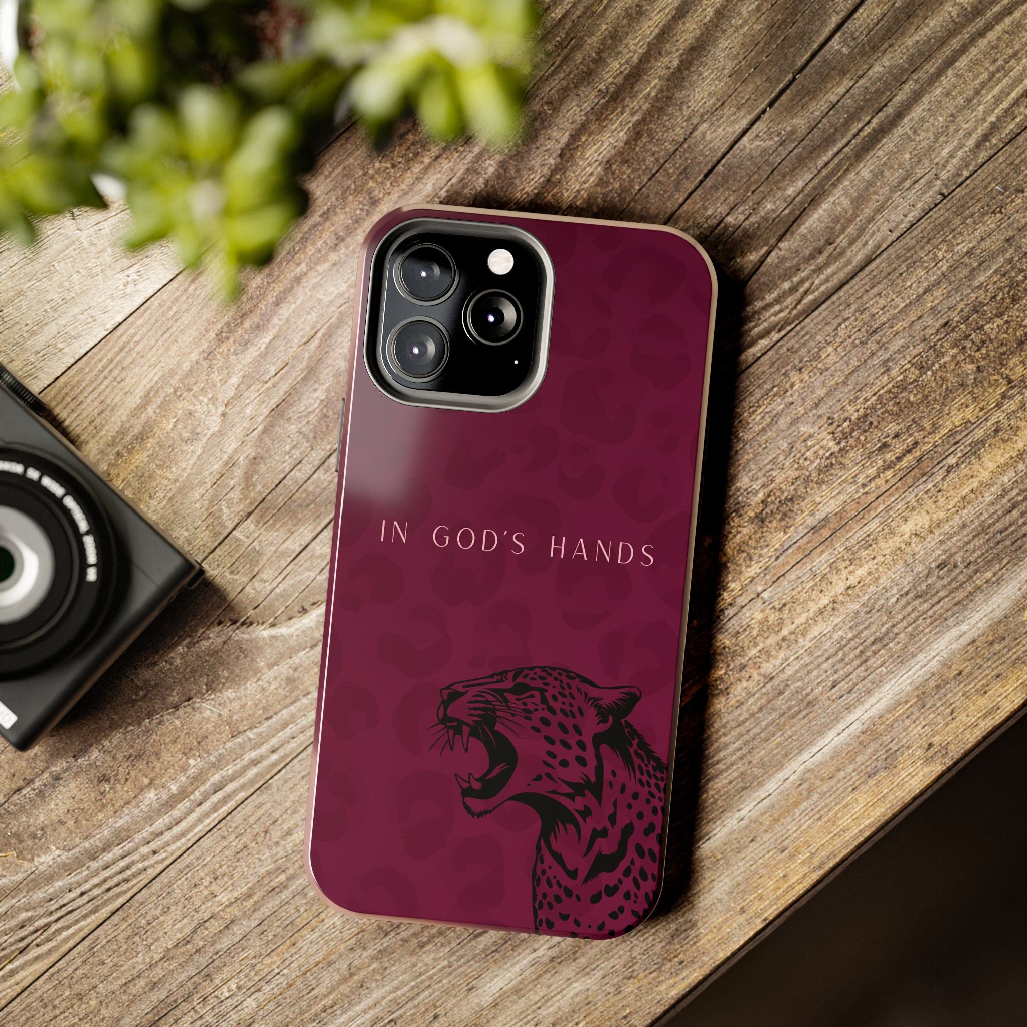 'In God's Hands' Burgundy Leopard Phone Case