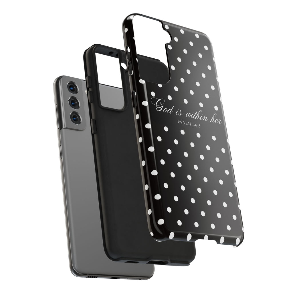 "God Is Within Her" Polka Dot Phone Case — Black & White