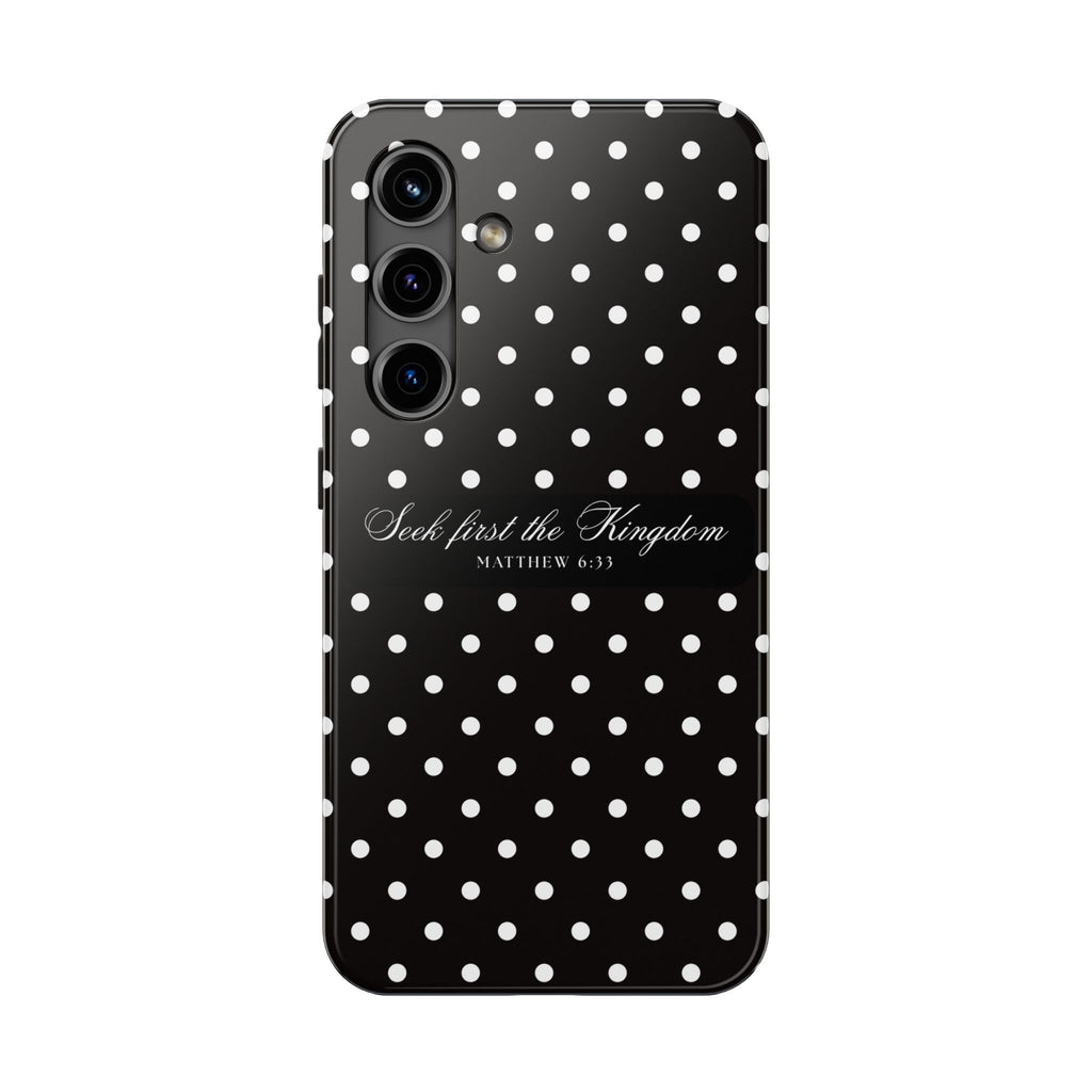 Polka Dot 'Seek First the Kingdom' Phone Case — Black & White