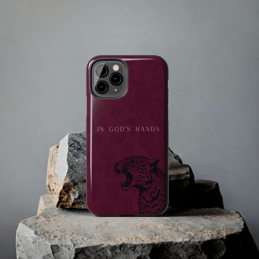 'In God's Hands' Burgundy Leopard Phone Case