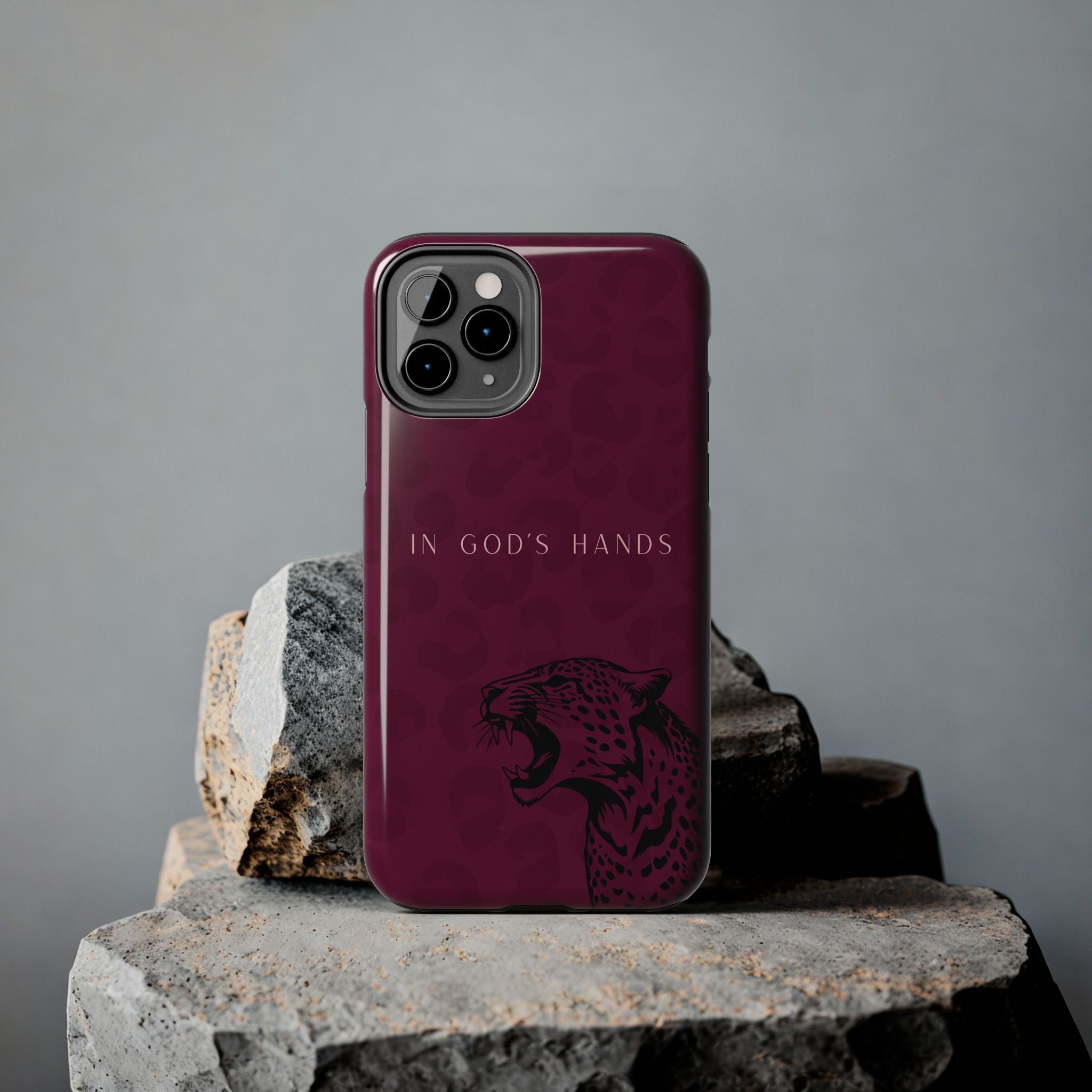 'In God's Hands' Burgundy Leopard Phone Case