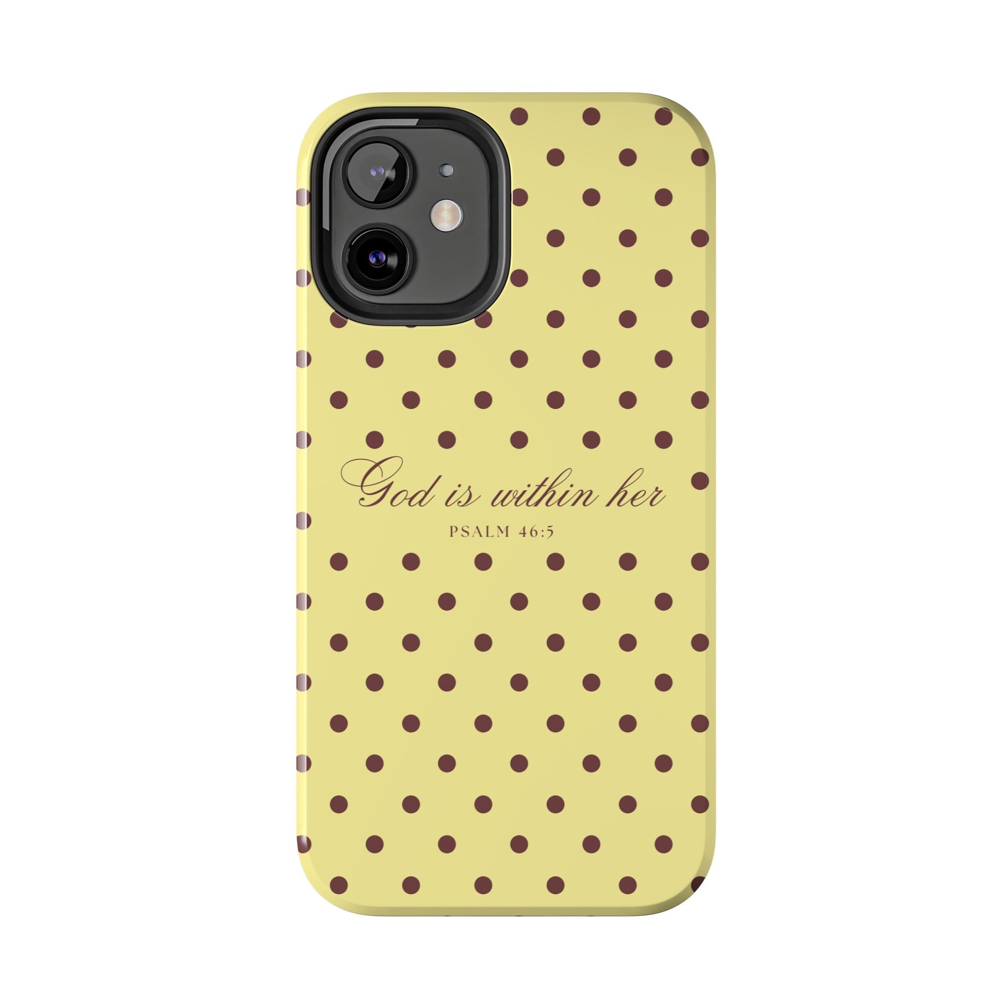 "God Is Within Her" Polka Dot Phone Case — Yellow & Brown