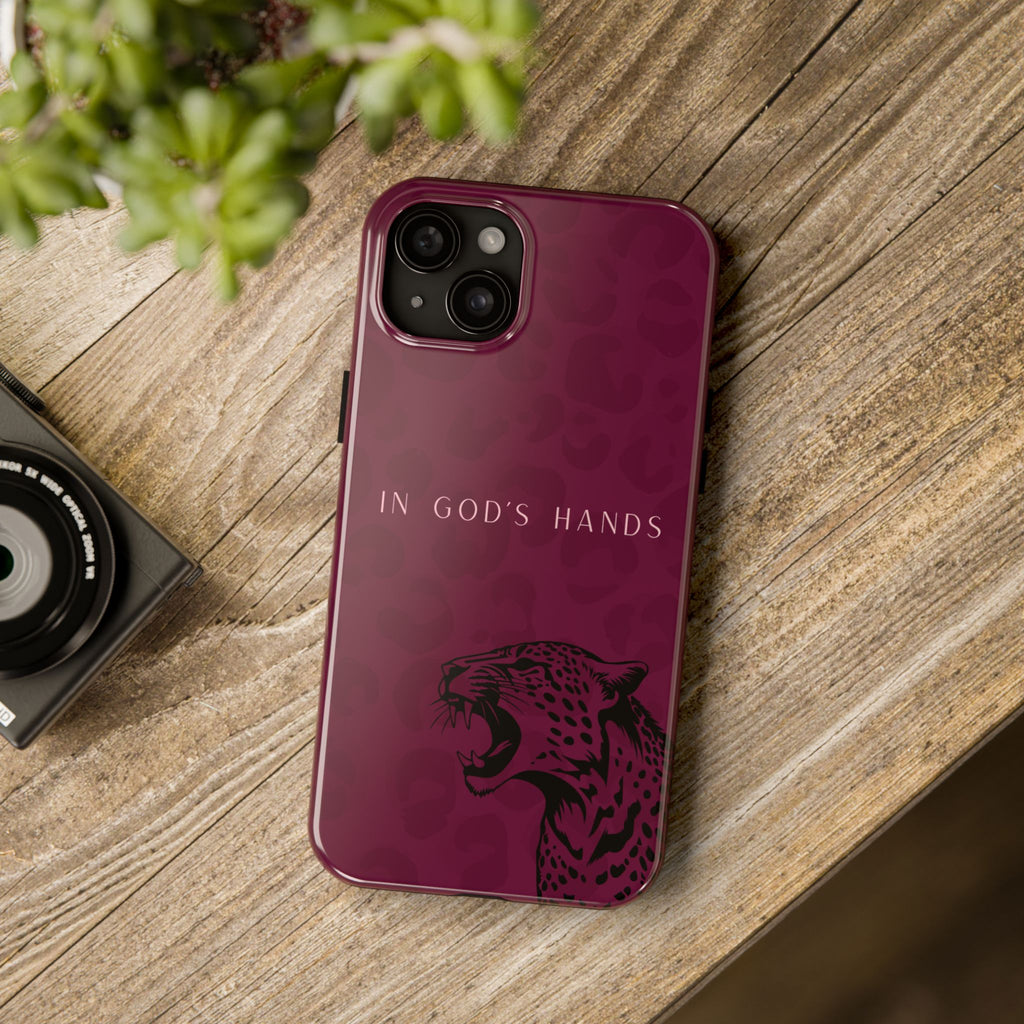 'In God's Hands' Burgundy Leopard Phone Case