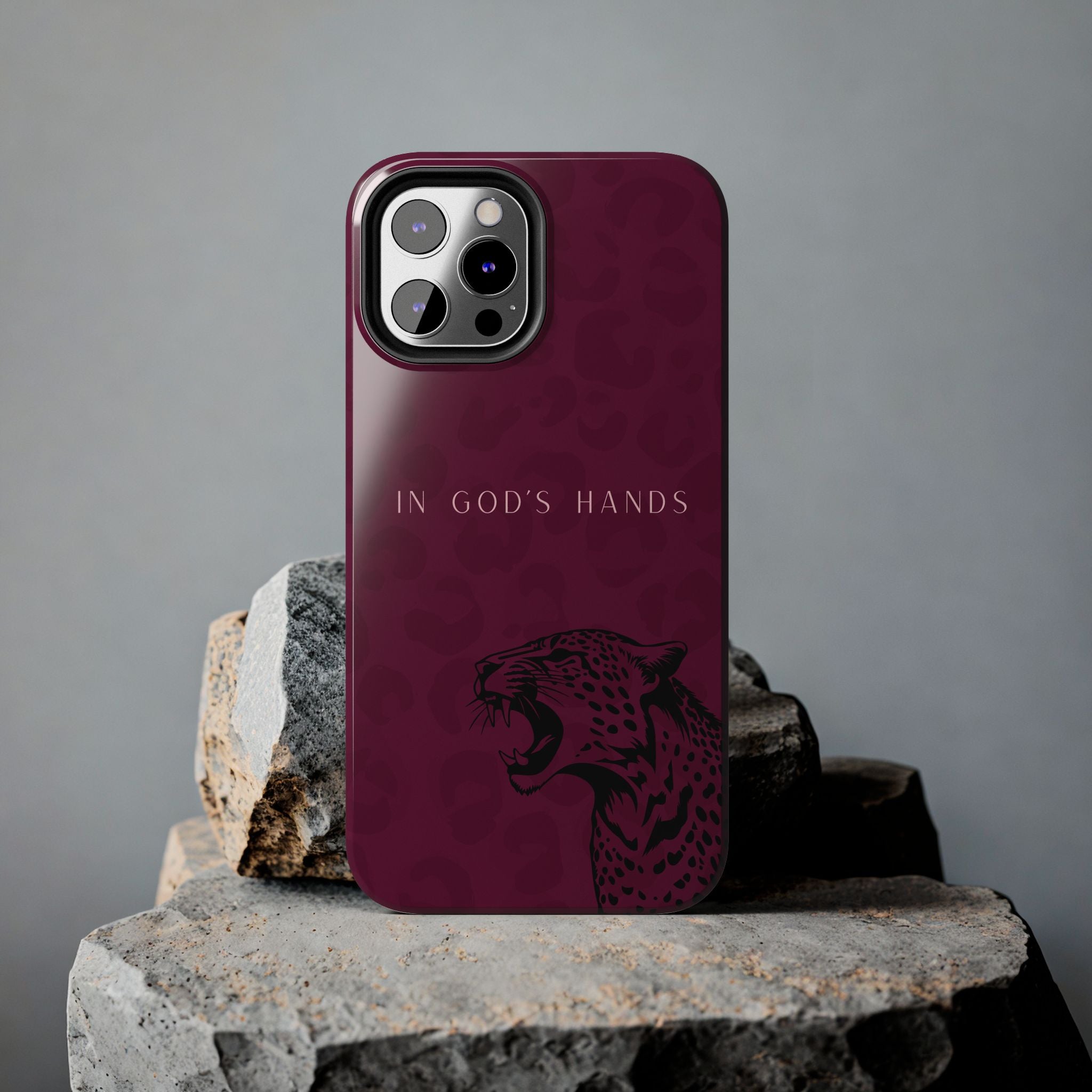 'In God's Hands' Burgundy Leopard Phone Case
