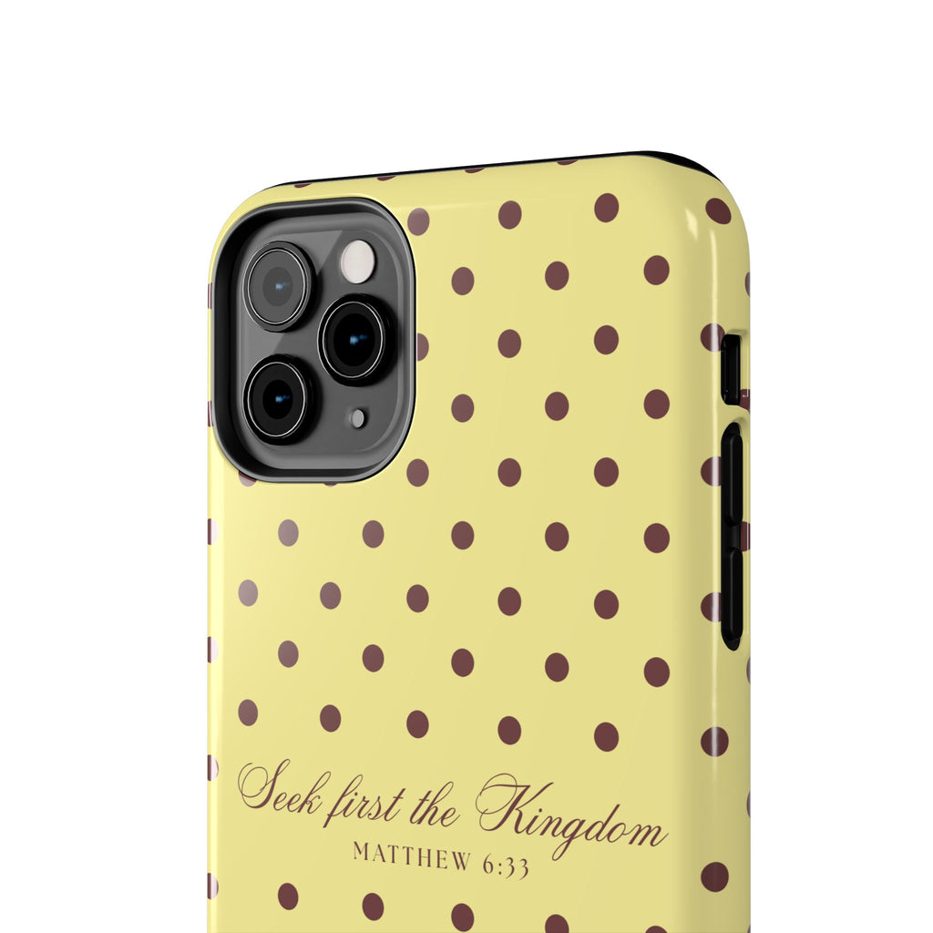 "Seek First the Kingdom" Polka Dot Phone Case — Yellow & Brown