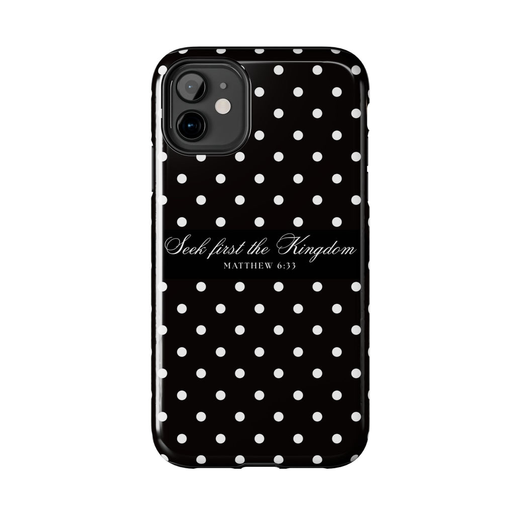 Polka Dot 'Seek First the Kingdom' Phone Case — Black & White