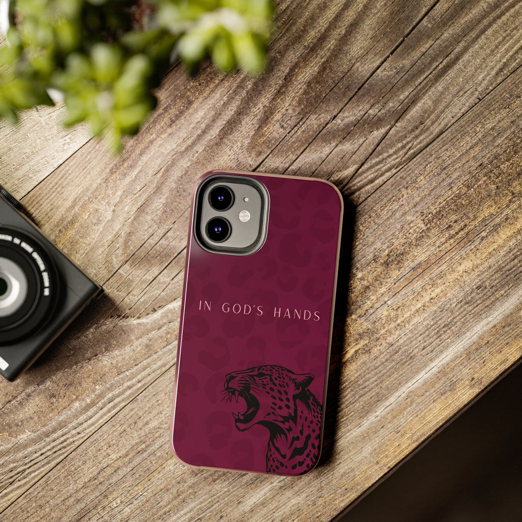 'In God's Hands' Burgundy Leopard Phone Case