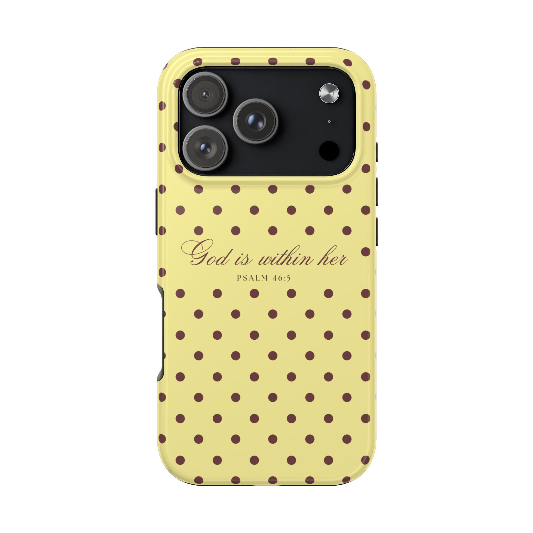 "God Is Within Her" Polka Dot Phone Case — Yellow & Brown