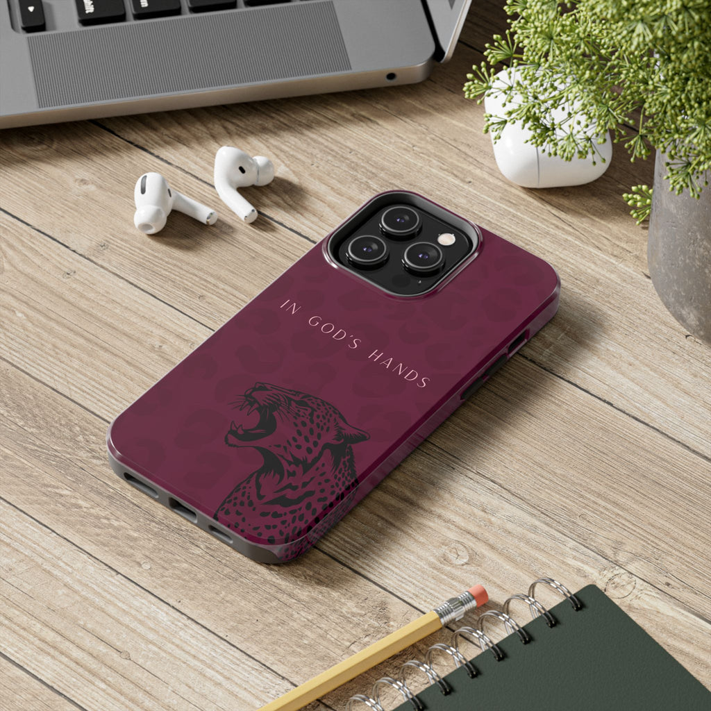 'In God's Hands' Burgundy Leopard Phone Case