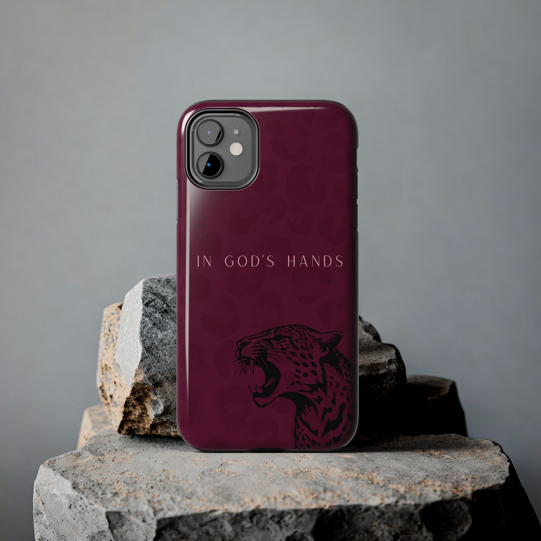 'In God's Hands' Burgundy Leopard Phone Case