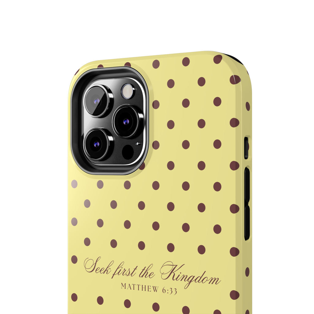 "Seek First the Kingdom" Polka Dot Phone Case — Yellow & Brown