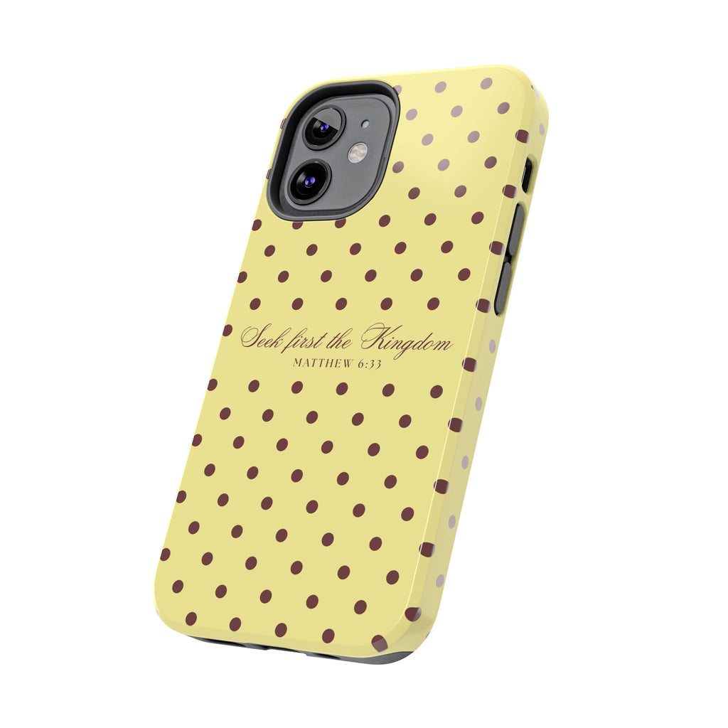 "Seek First the Kingdom" Polka Dot Phone Case — Yellow & Brown