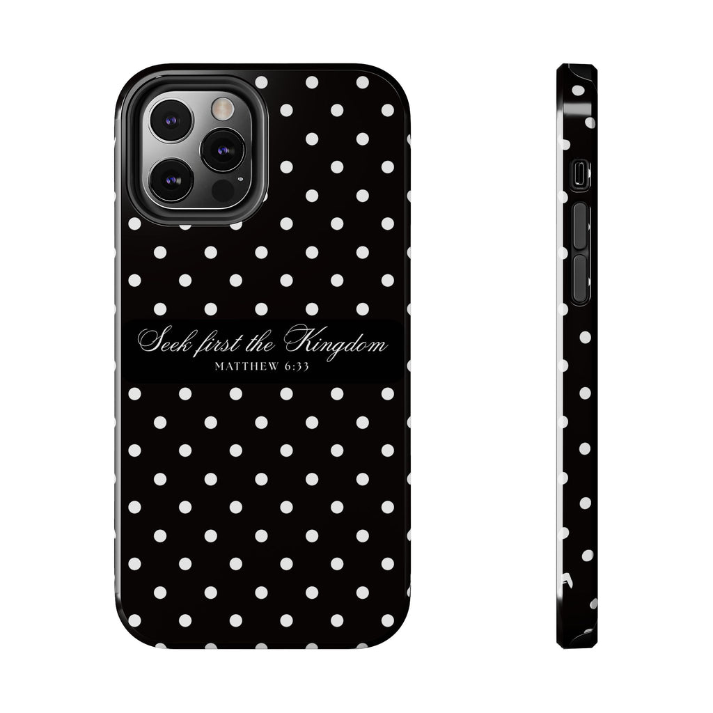 Polka Dot 'Seek First the Kingdom' Phone Case — Black & White