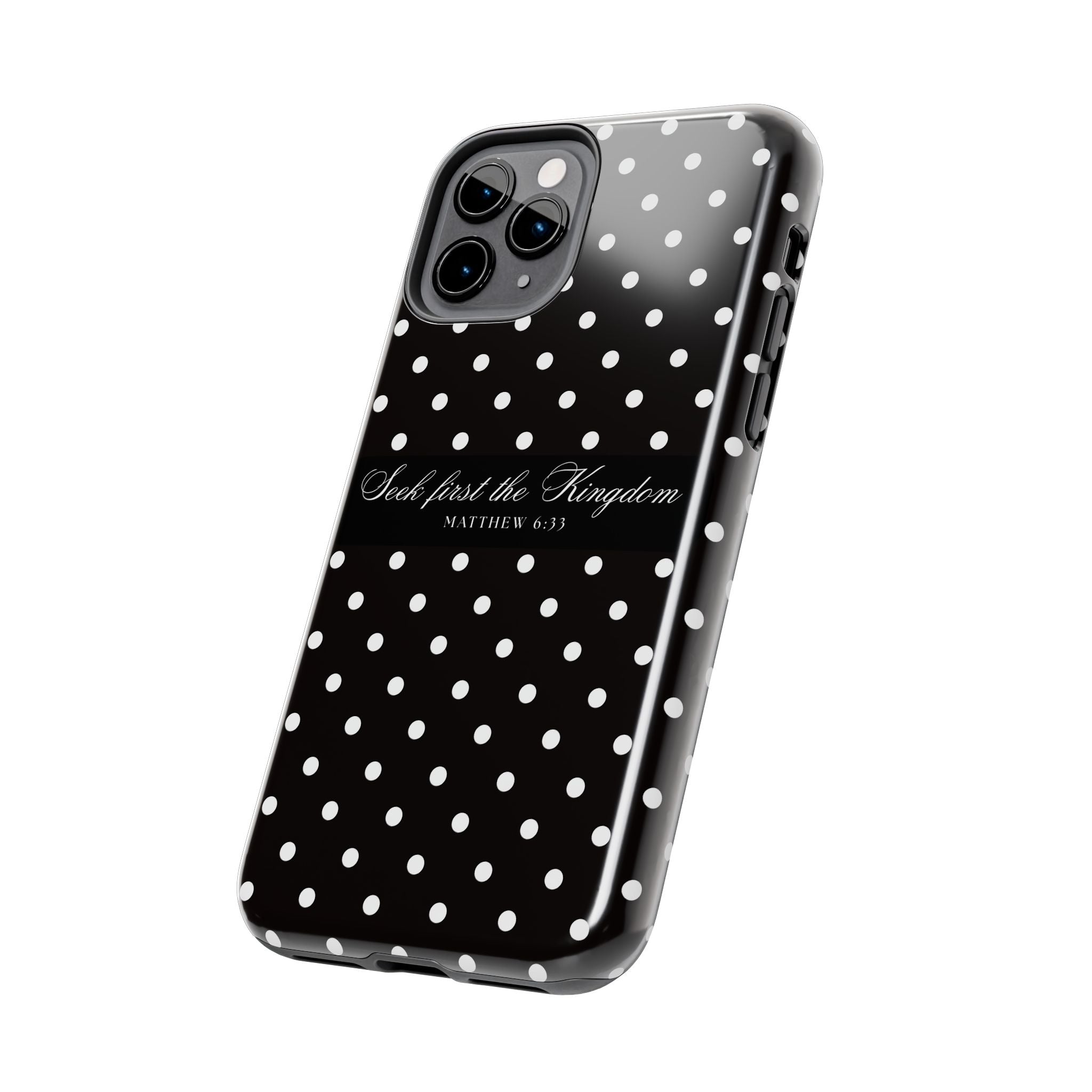 Polka Dot 'Seek First the Kingdom' Phone Case — Black & White