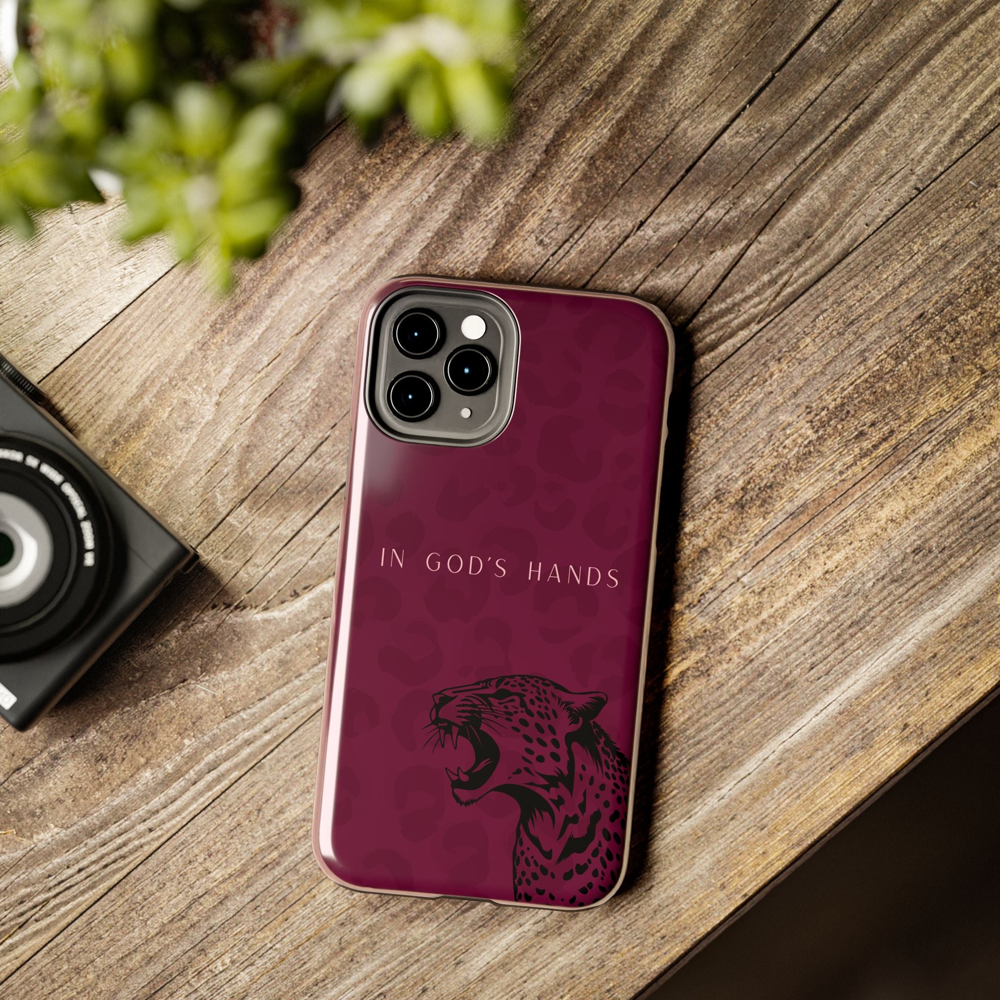 'In God's Hands' Burgundy Leopard Phone Case