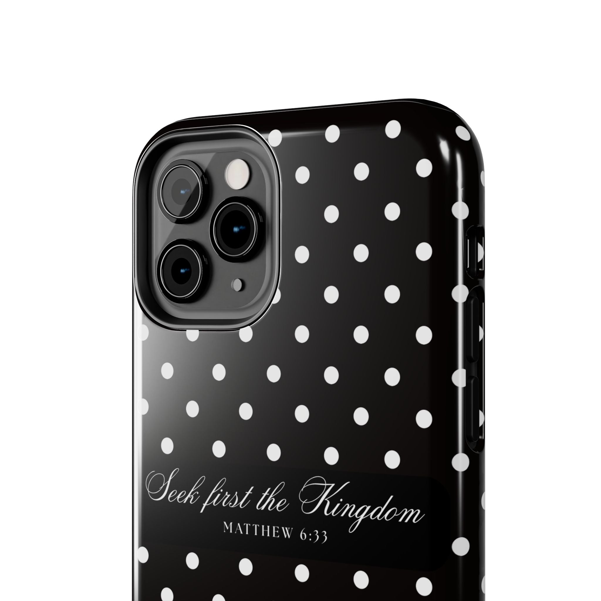 Polka Dot 'Seek First the Kingdom' Phone Case — Black & White