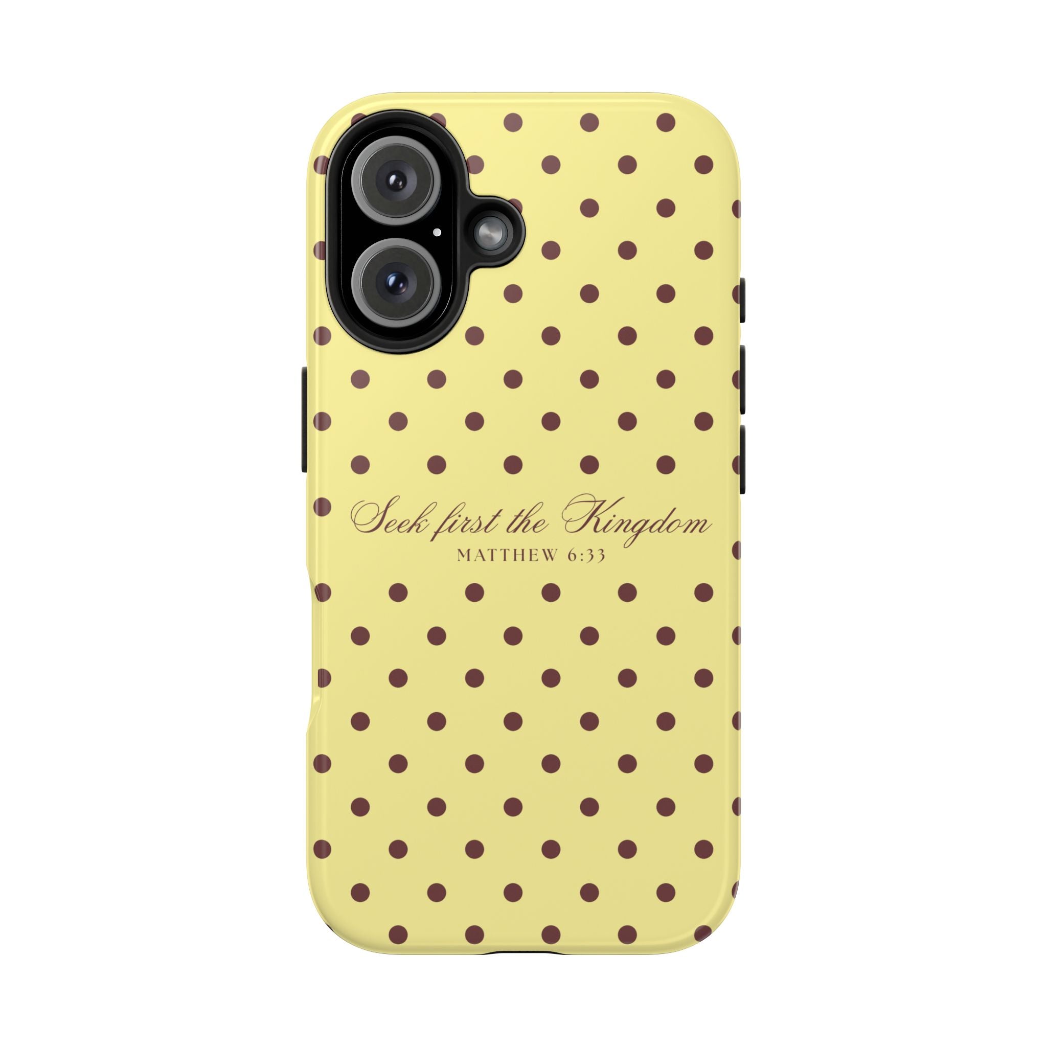 "Seek First the Kingdom" Polka Dot Phone Case — Yellow & Brown
