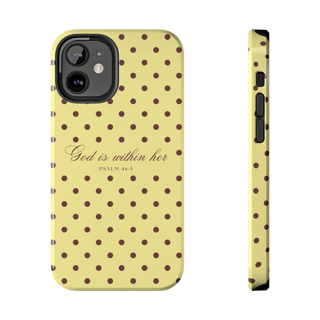 "God Is Within Her" Polka Dot Phone Case — Yellow & Brown
