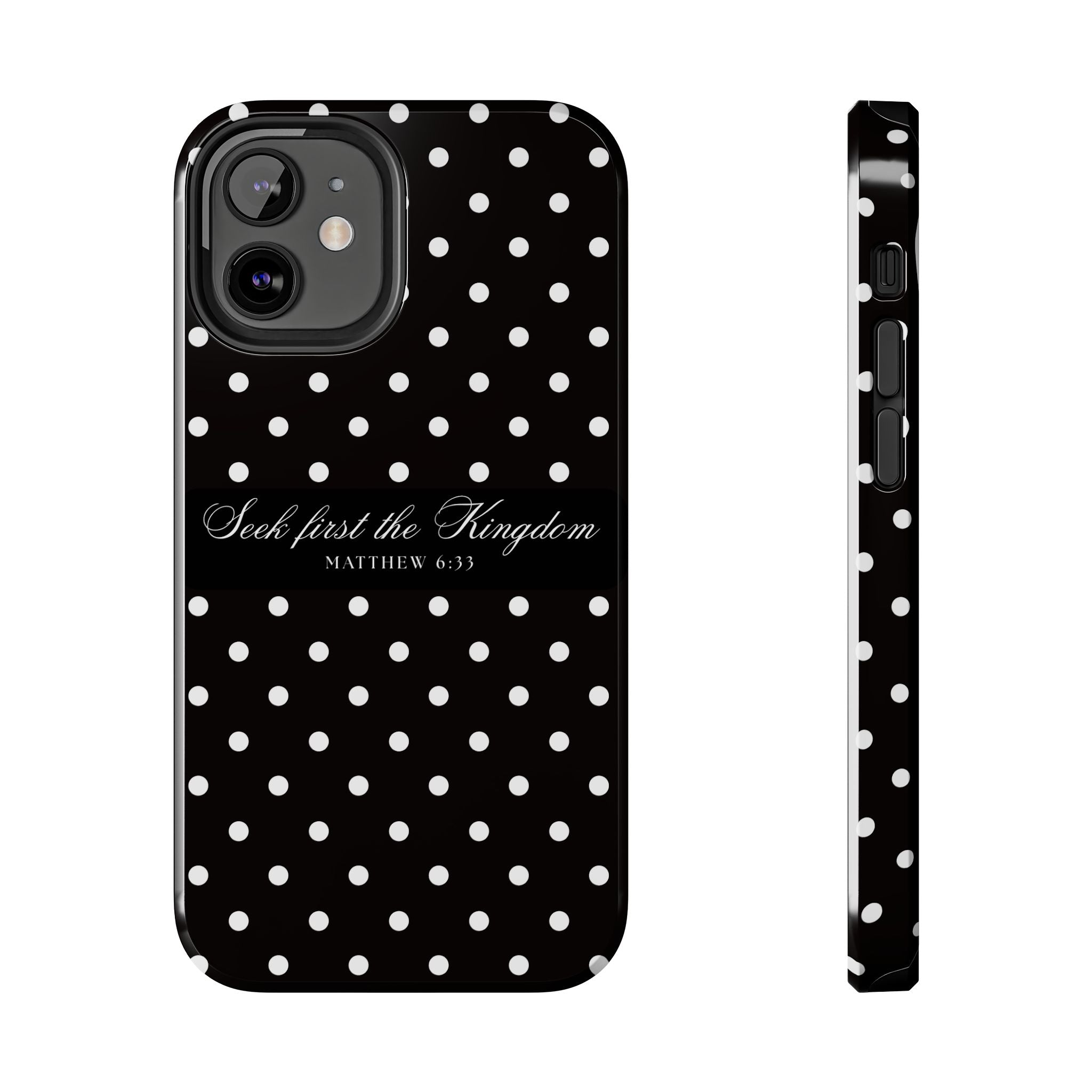 Polka Dot 'Seek First the Kingdom' Phone Case — Black & White