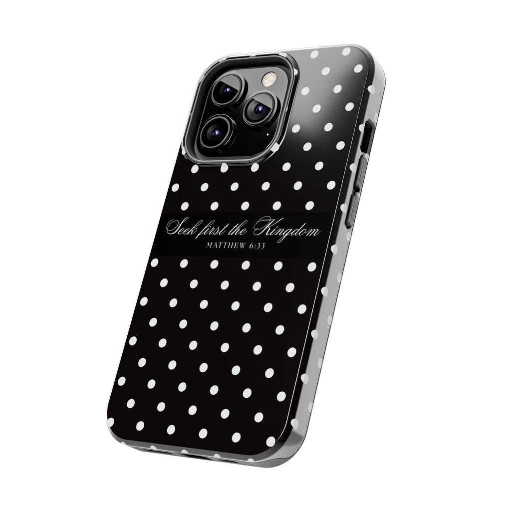 Polka Dot 'Seek First the Kingdom' Phone Case — Black & White
